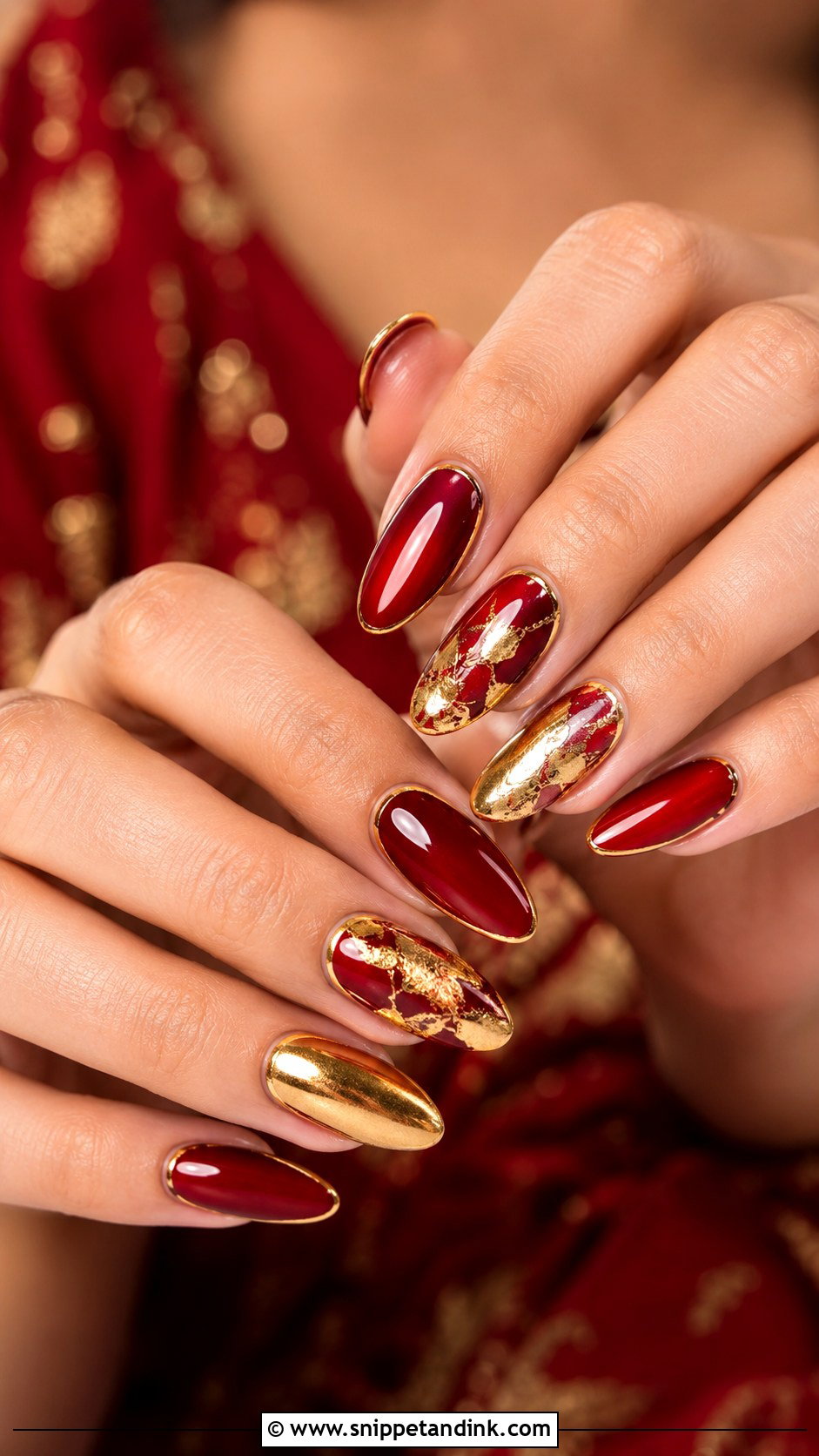 Red And Gold Bridal Nails - Snippet and Ink - 30 Bridal Nail Art Indian Ideas