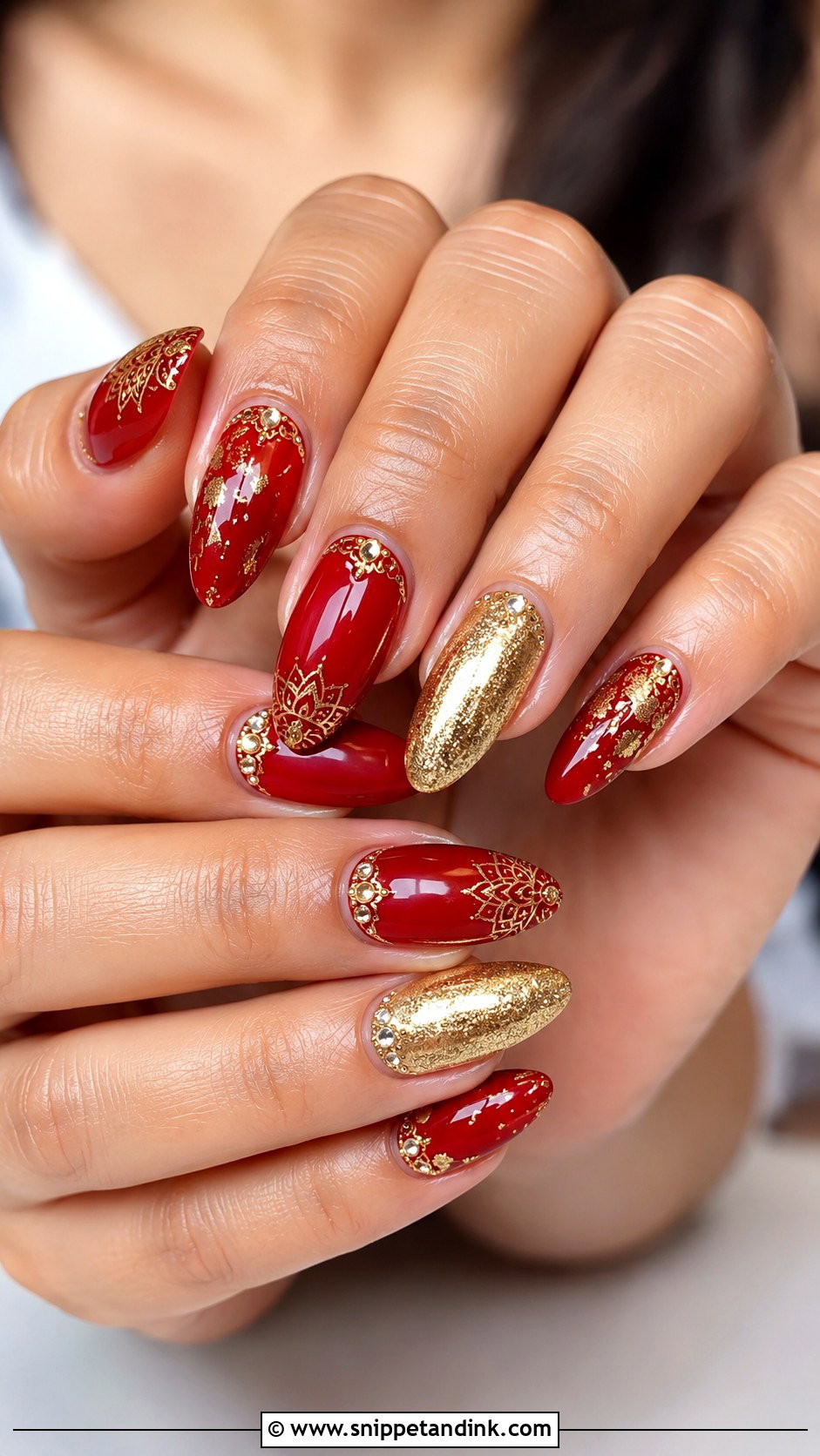 Red And Gold Bridal Nails - Snippet and Ink - 20 Nail Art for Indian Wedding Ideas