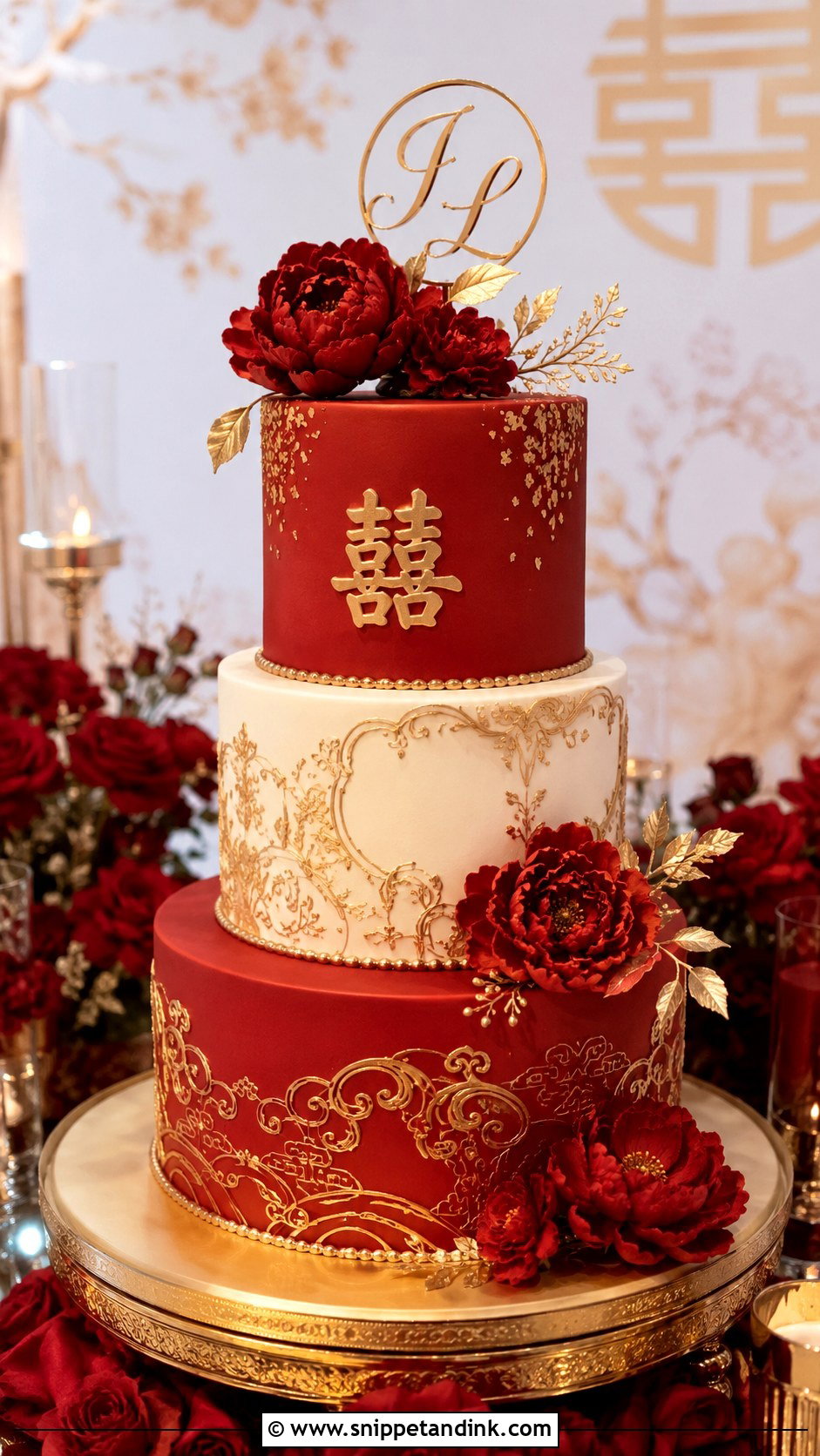 Red And Gold Chinese Wedding Cake - Snippet and Ink - 20 Red and Gold Cakes for Wedding