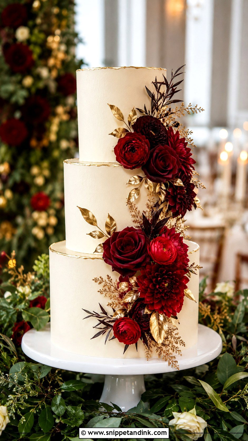 Red And Gold Floral Wedding Cake - Snippet and Ink - 20 Red and Gold Cakes for Wedding