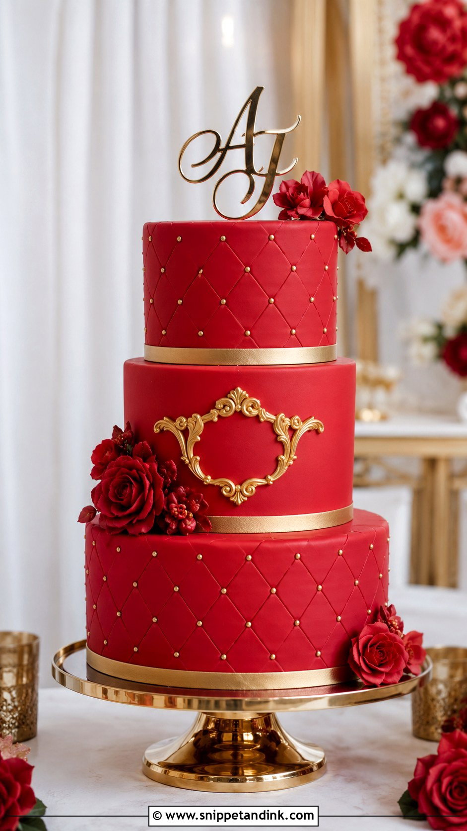 Red And Gold Fondant Wedding Cake - Snippet and Ink - 20 Red and Gold Cakes for Wedding