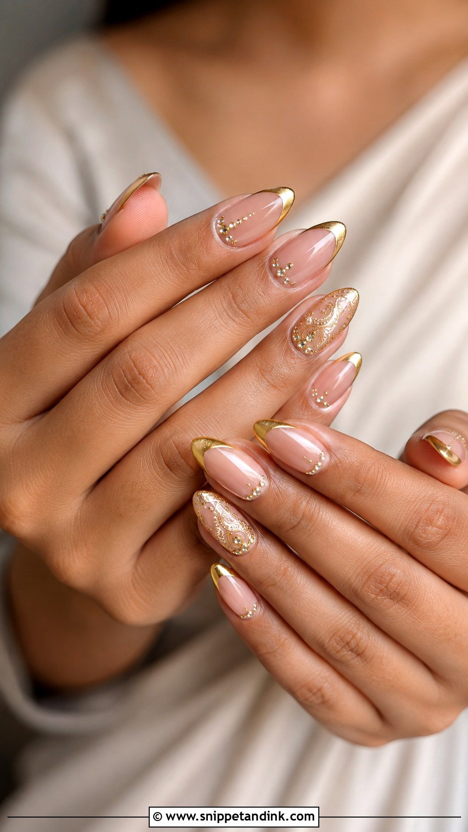 Red And Gold Indian Bridal Nails - Snippet and Ink - 20 Indian Golden Bridal Nail Art Ideas