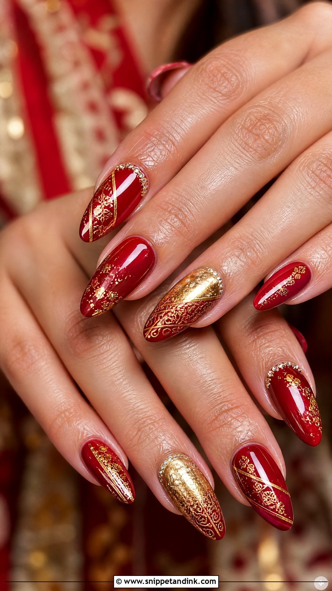 Red And Gold Indian Bridal Nails - Snippet and Ink - 25 Indian Wedding Nail Art Designs