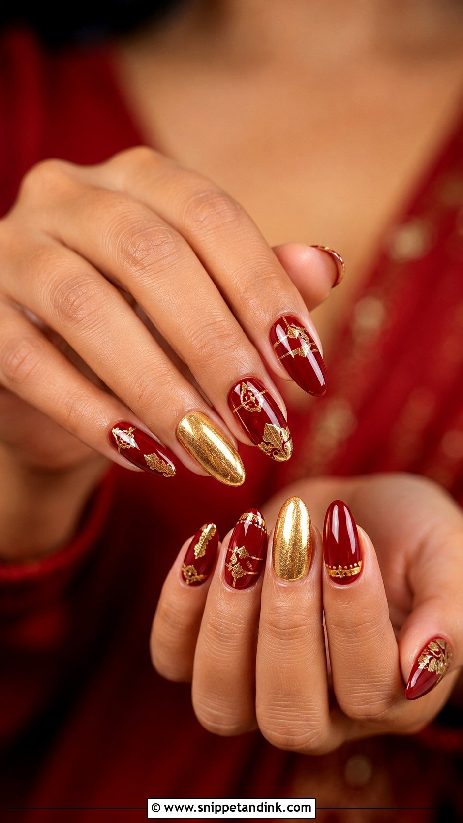 Red And Gold Indian Bridal Nails - Snippet and Ink - 20 Elegant Indian Bride Wedding Nails