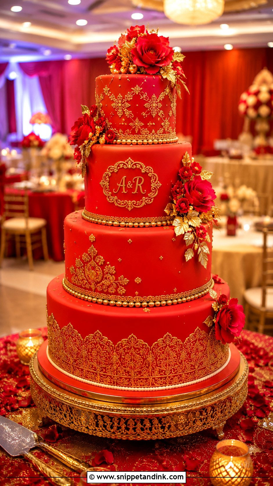 Red And Gold Indian Wedding Cake - Snippet and Ink - 20 Red and Gold Cakes for Wedding