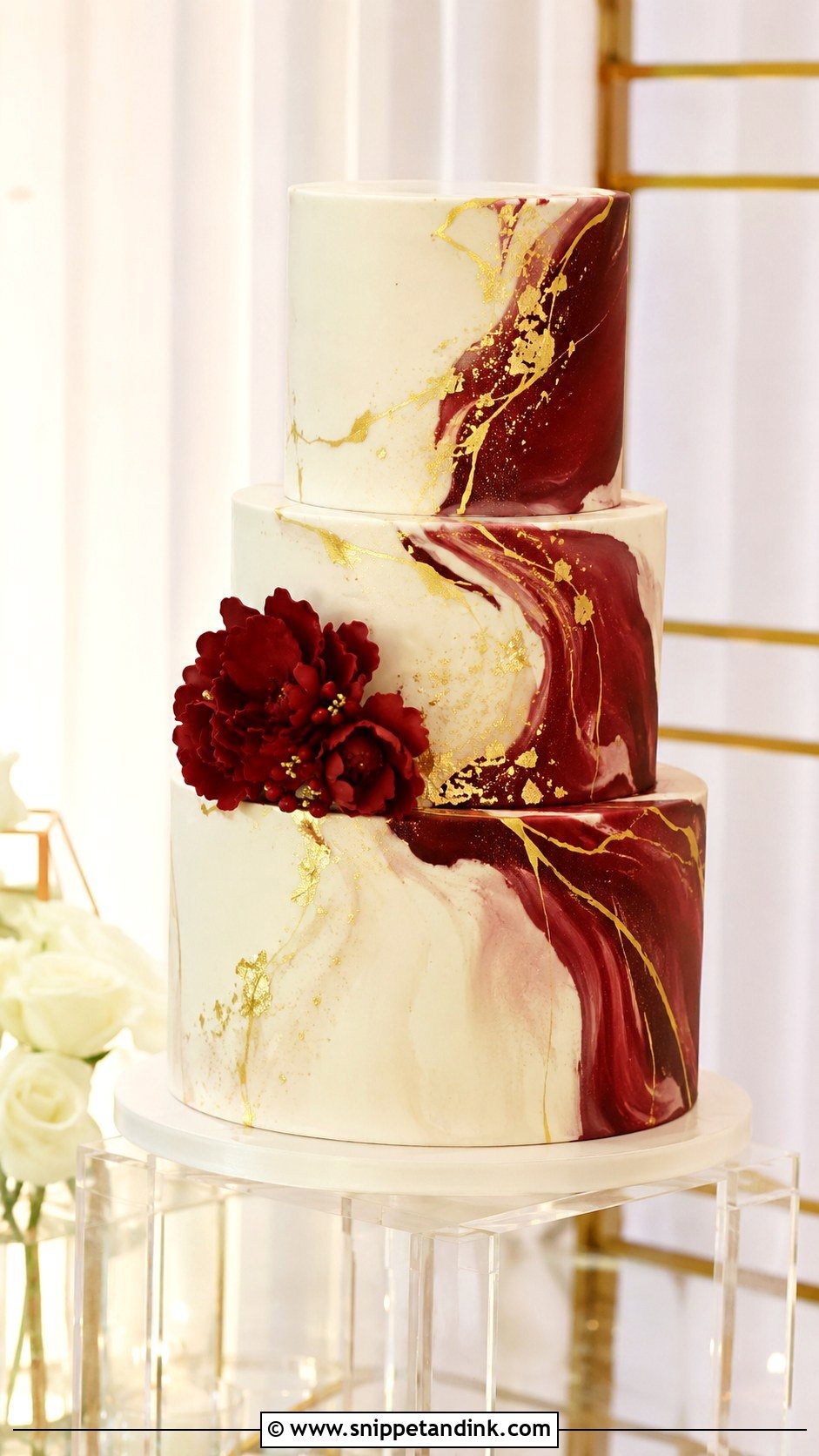 Red And Gold Marble Wedding Cake - Snippet and Ink - 20 Red and Gold Cakes for Wedding
