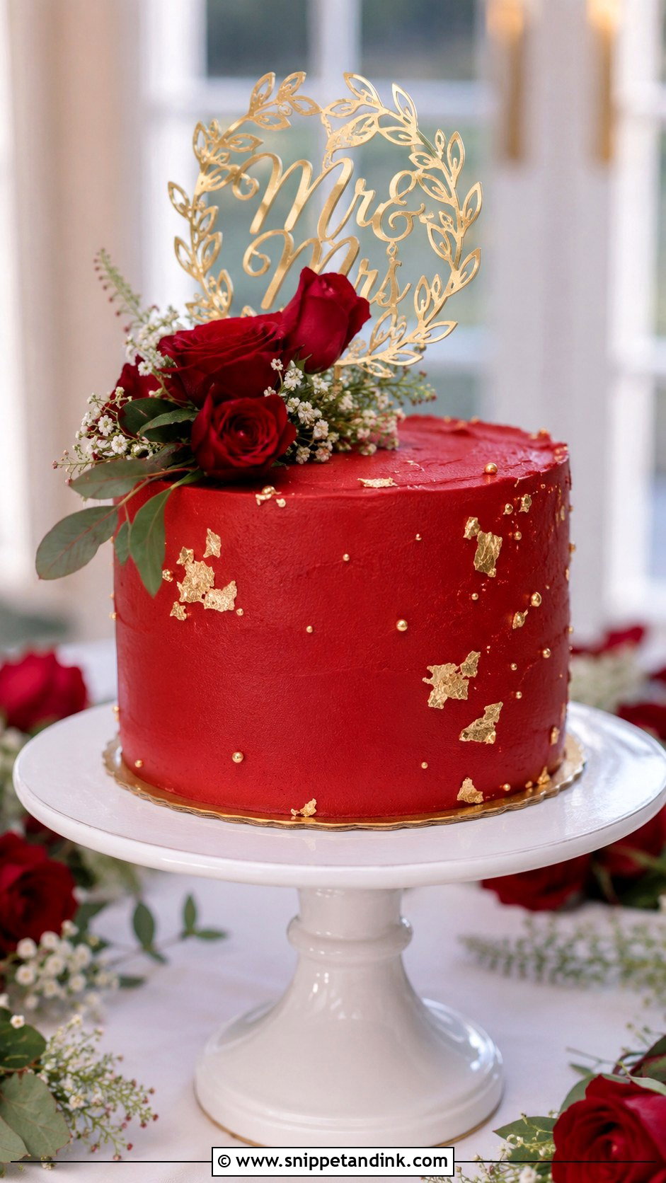 Red And Gold One Tier Wedding Cake - Snippet and Ink - 20 Red and Gold Cakes for Wedding