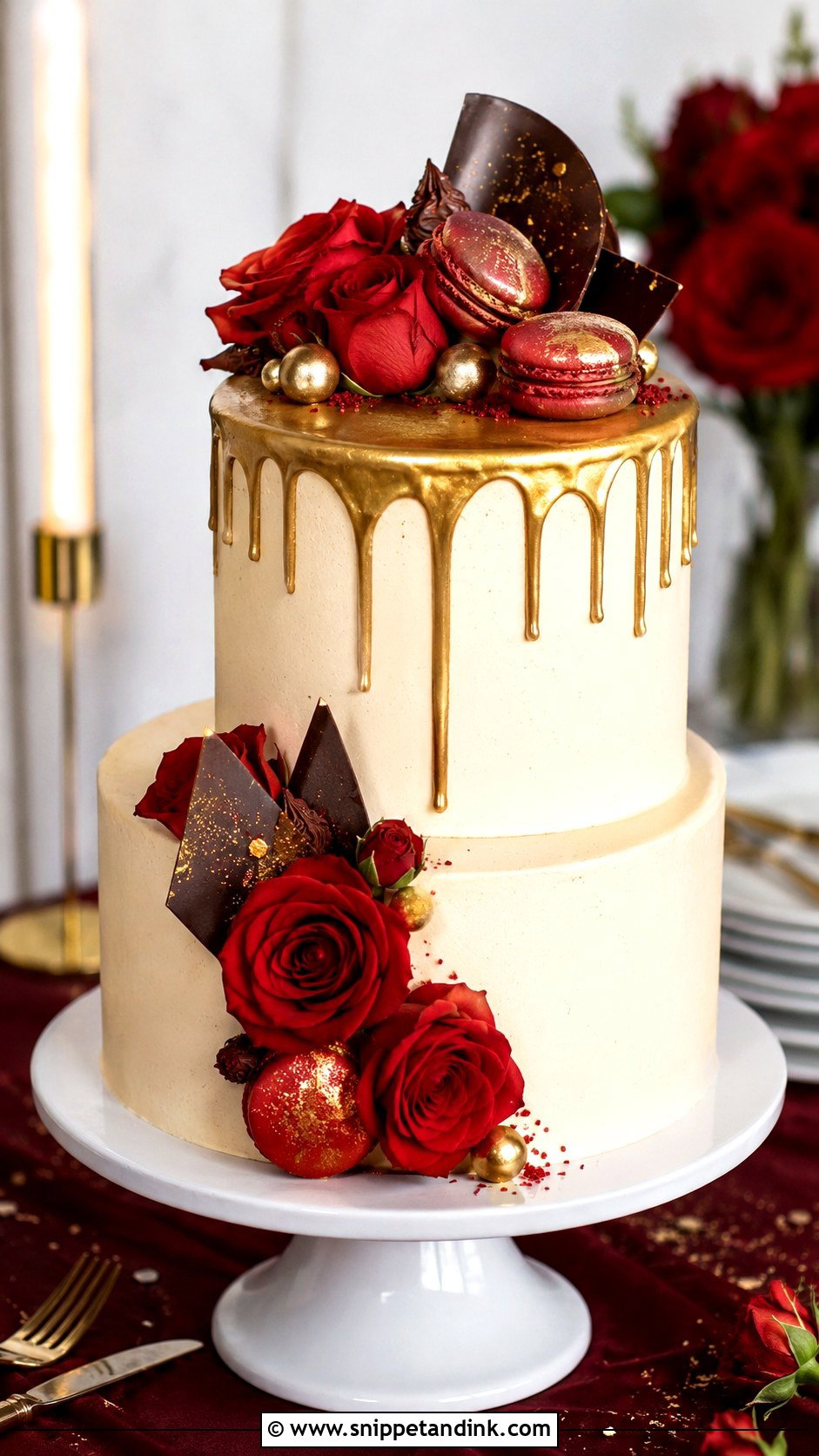 Red And Gold Wedding Cake With Drip - Snippet and Ink - 20 Red and Gold Cakes for Wedding