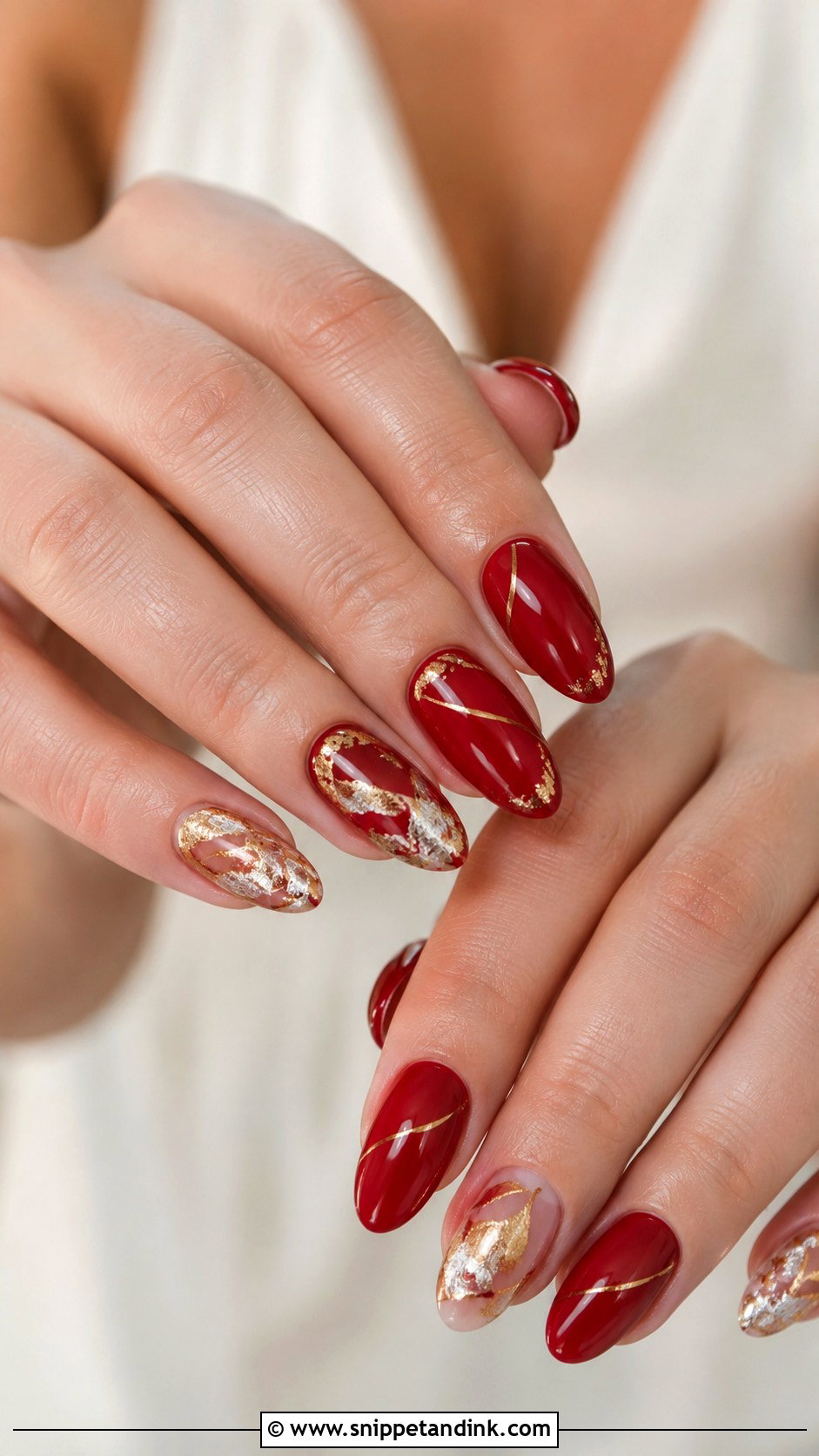Red And Gold Wedding Nails - Snippet and Ink - 20 Classy Red Wedding Nail Art Designs