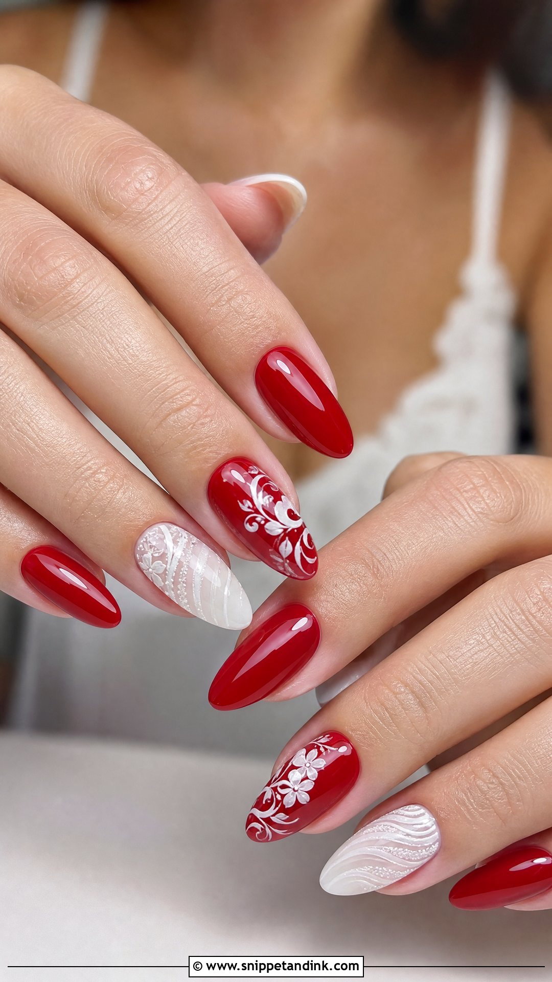 Red And White Bridal Nails - Snippet and Ink - 25 Red Bridal Nails