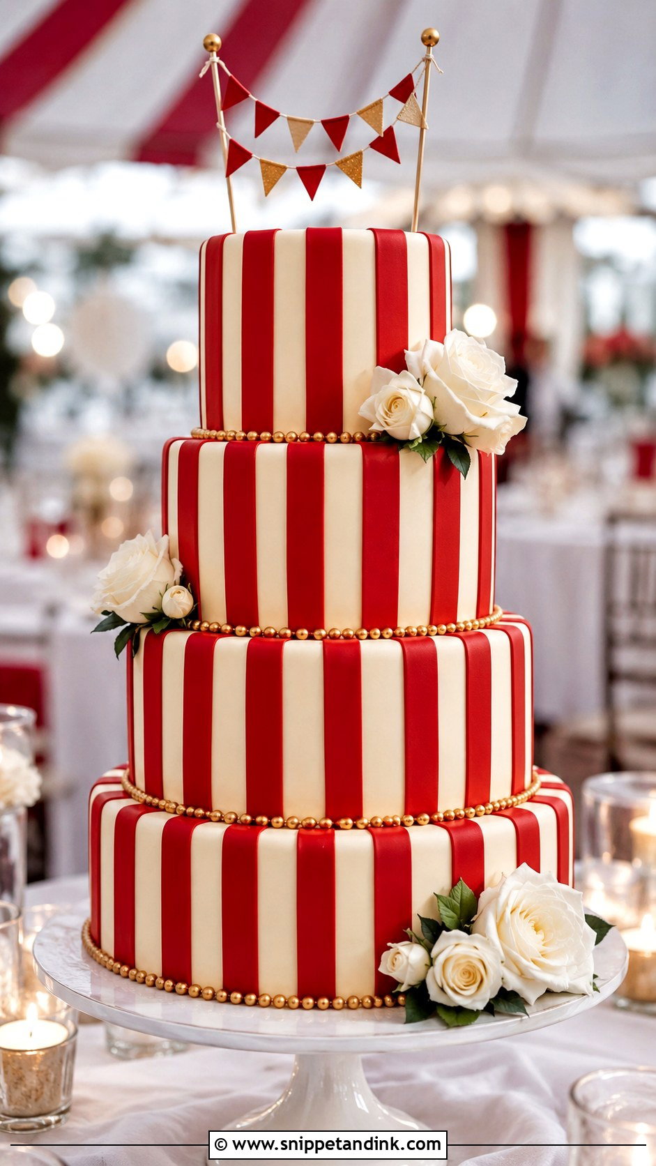 Red And White Circus Wedding Cake - Snippet and Ink - 20 Circus Wedding Cake Ideas