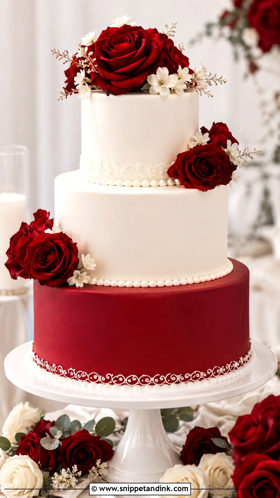 Red And White Two Tone Wedding Cake - Snippet and Ink - 20 Two Tone Wedding Cake Ideas