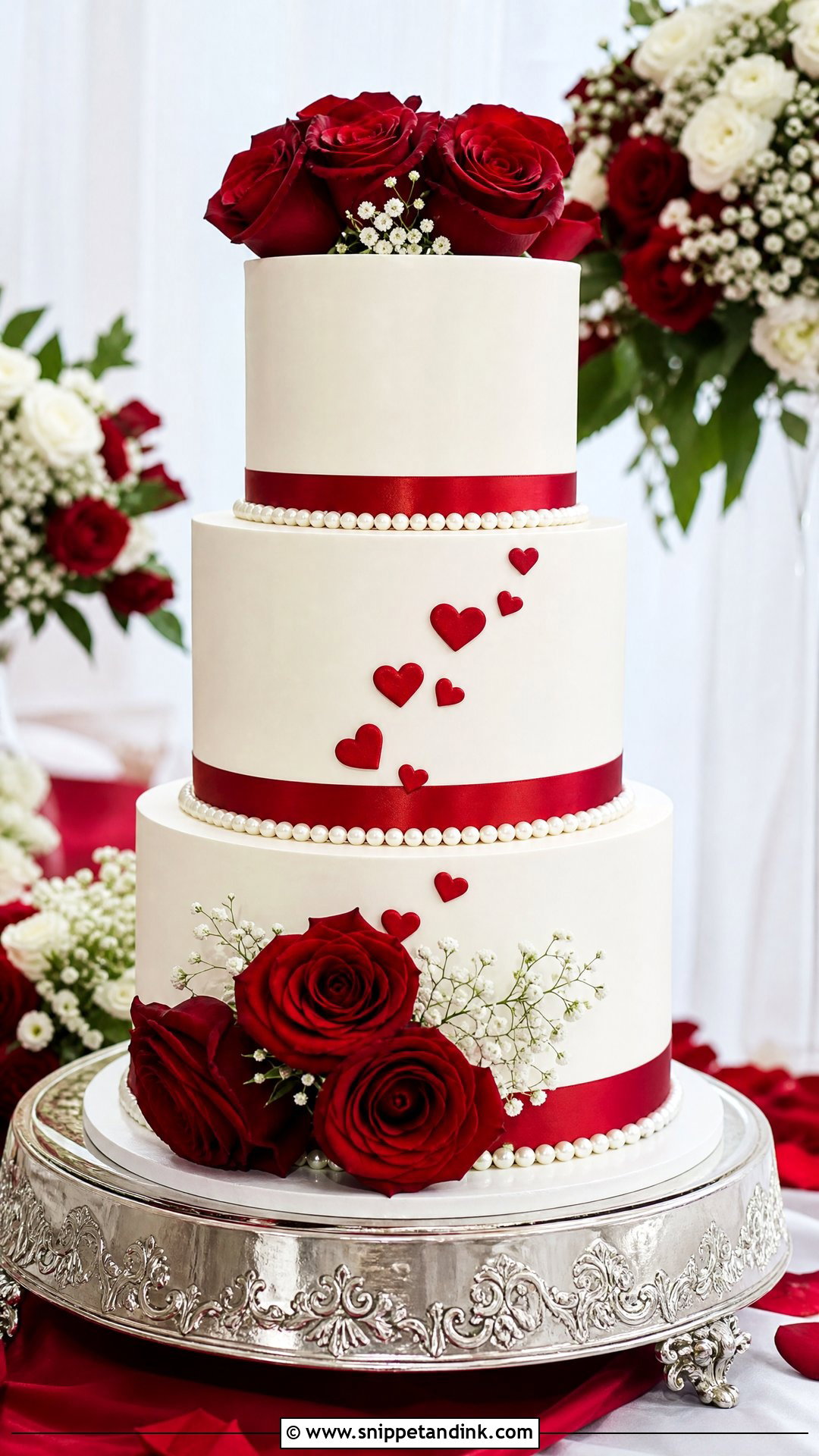 Red And White Wedding Cake - Snippet and Ink - 25 Love Theme Cake Ideas for Wedding