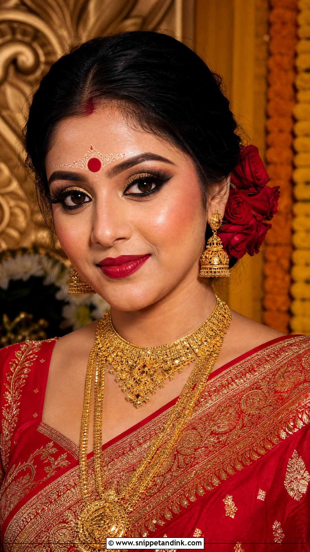 Red Banarasi Bengali Bridal Makeup - Snippet and Ink - 20 Bengali Bridal Makeup Ideas