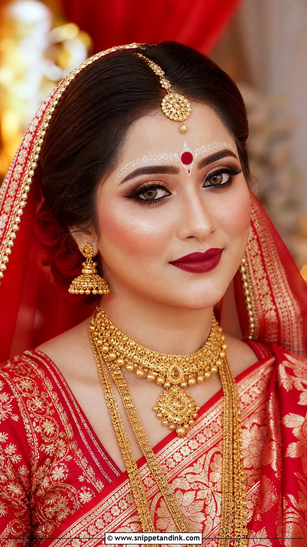Red Banarasi Saree Bridal Makeup - Snippet and Ink - 20 Bengali Bridal Wedding Makeup Ideas