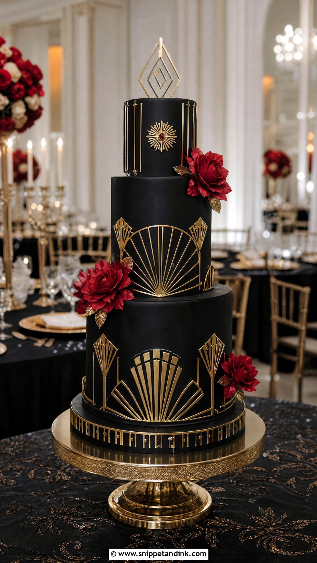 Red Black And Gold Wedding Cake With Art Deco - Snippet and Ink - 20 Red Black and Gold Cake Ideas for Wedding