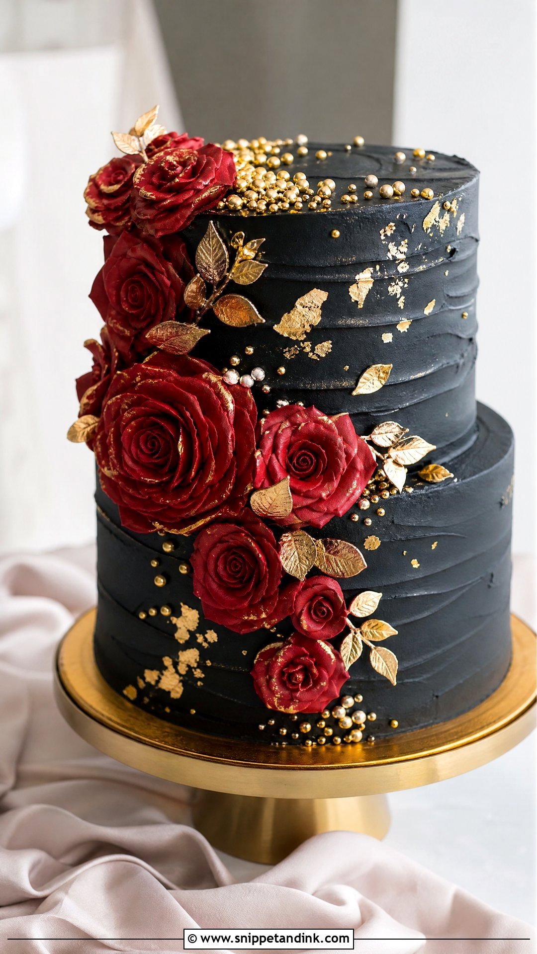 Red Black And Gold Wedding Cake With Buttercream - Snippet and Ink - 20 Red Black and Gold Cake Ideas for Wedding