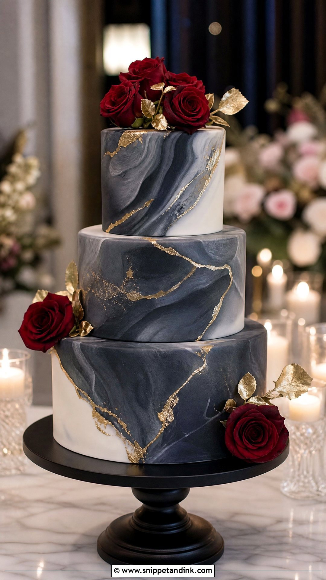 Red Black And Gold Wedding Cake With Marble - Snippet and Ink - 20 Red Black and Gold Cake Ideas for Wedding