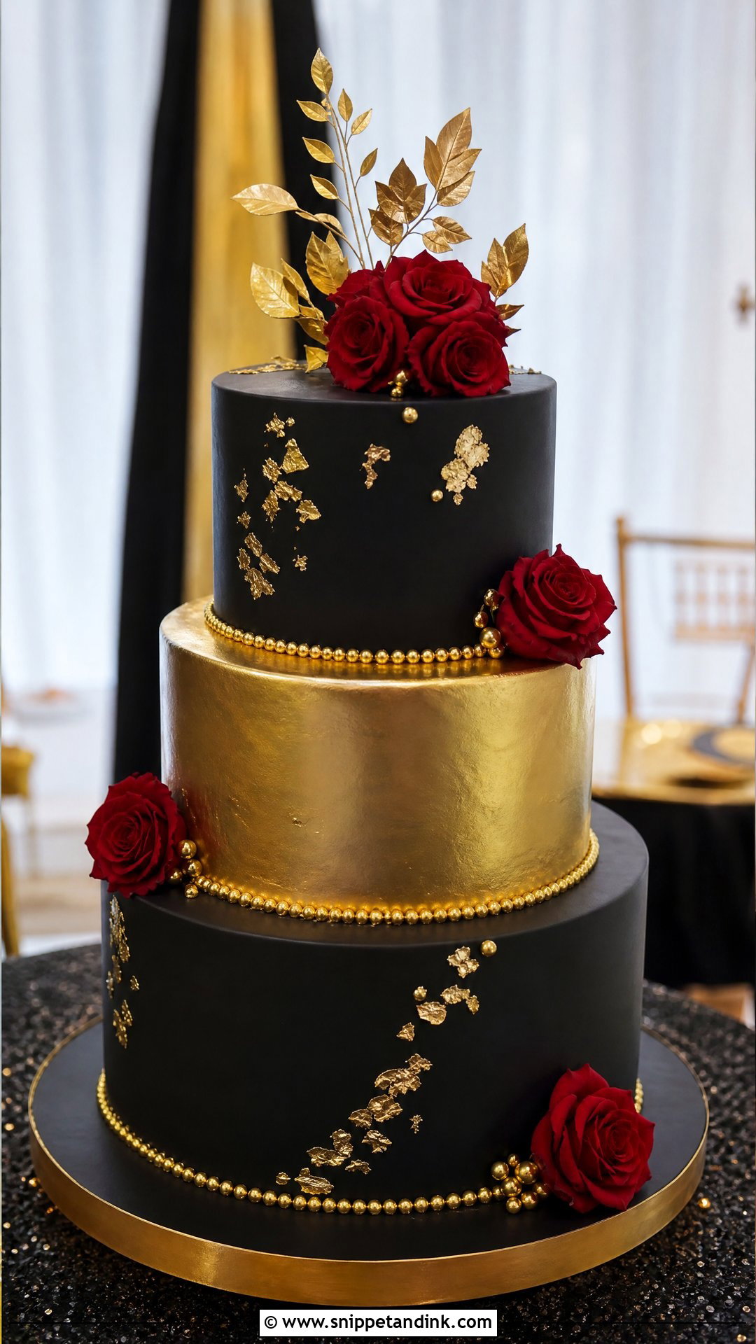Red Black And Gold Wedding Cake With Metallic Gold Tier - Snippet and Ink - 20 Red Black and Gold Cake Ideas for Wedding