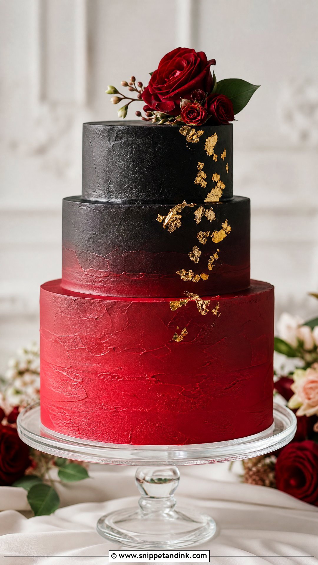 Red Black And Gold Wedding Cake With Ombre - Snippet and Ink - 20 Red Black and Gold Cake Ideas for Wedding