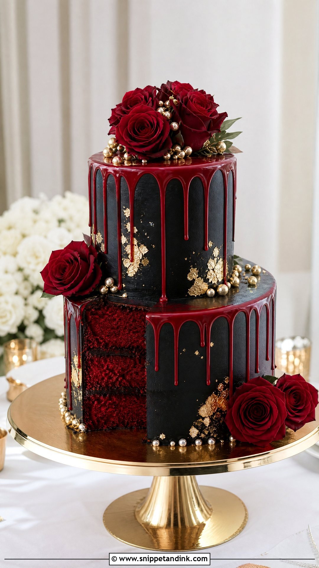 Red Black And Gold Wedding Cake With Red Drip - Snippet and Ink - 20 Red Black and Gold Cake Ideas for Wedding