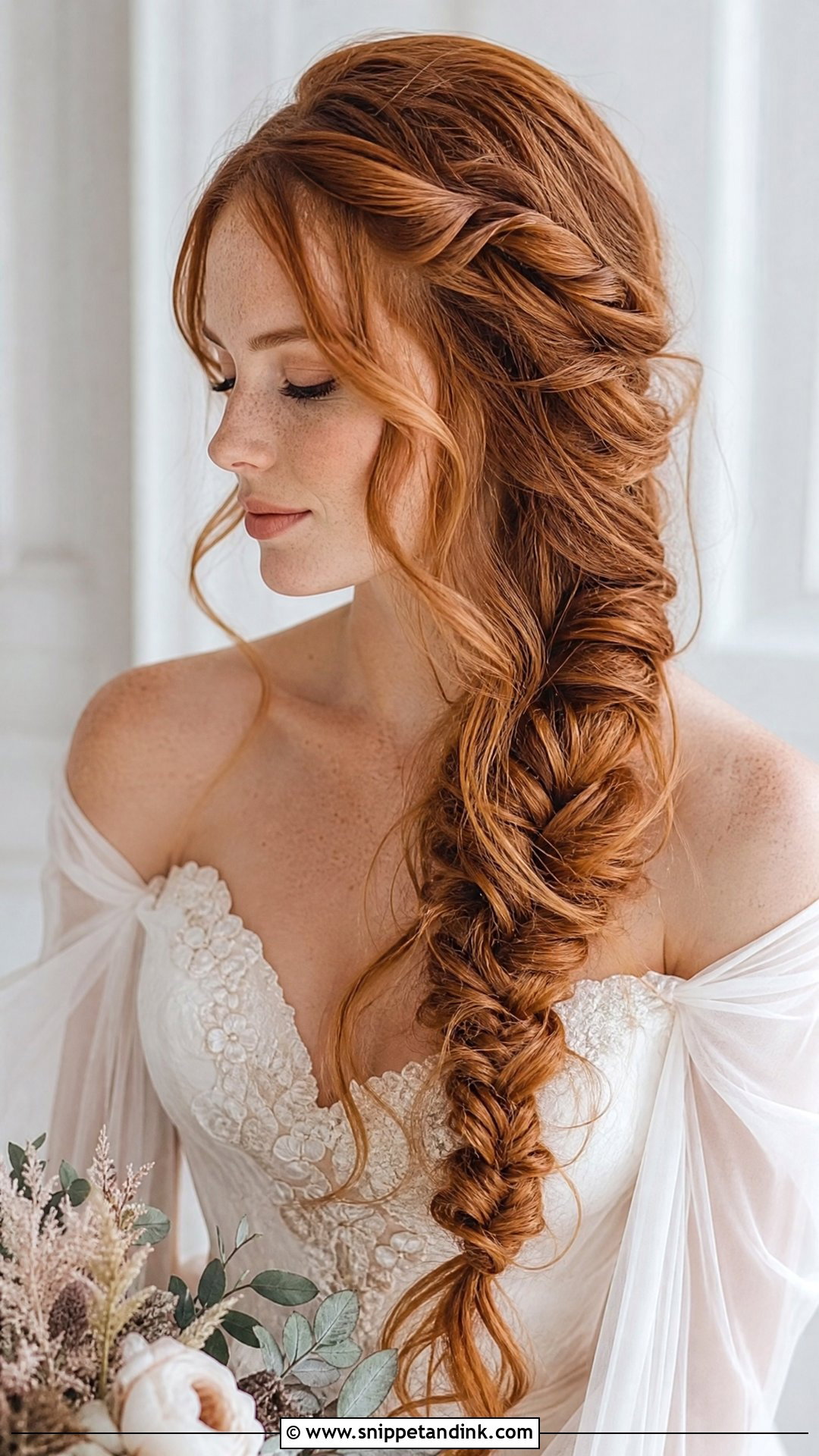 Red Bridal Hair Side Braid - Snippet and Ink - 20 Red Bridal Hair Ideas