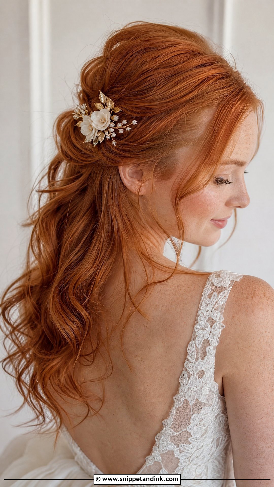 Red Bridal Hair With Floral Pins - Snippet and Ink - 20 Red Bridal Hair Ideas
