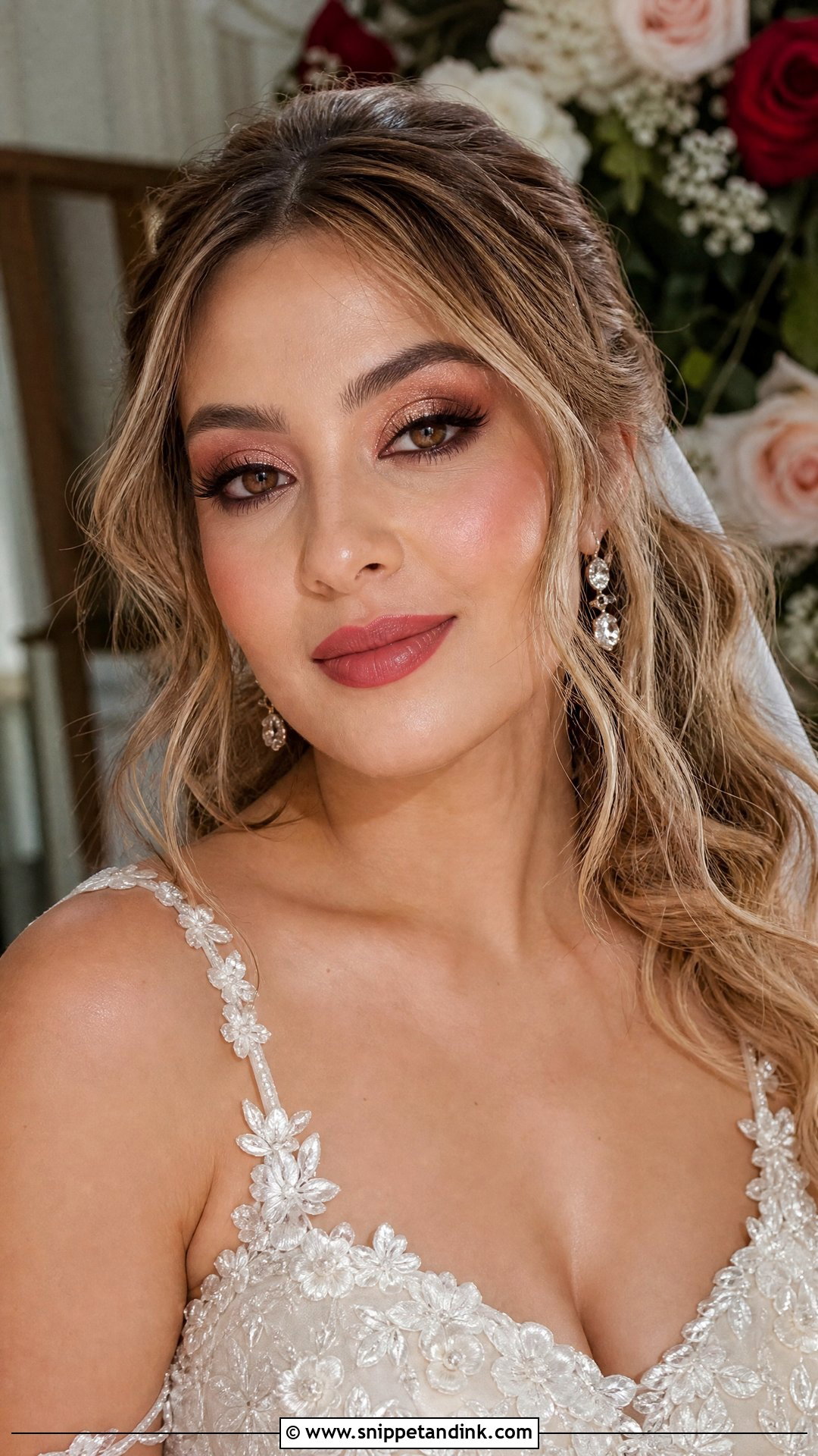 Red Bridal Makeup With Rose Gold Eyes - Snippet and Ink - 20 Red Bridal Makeup Ideas