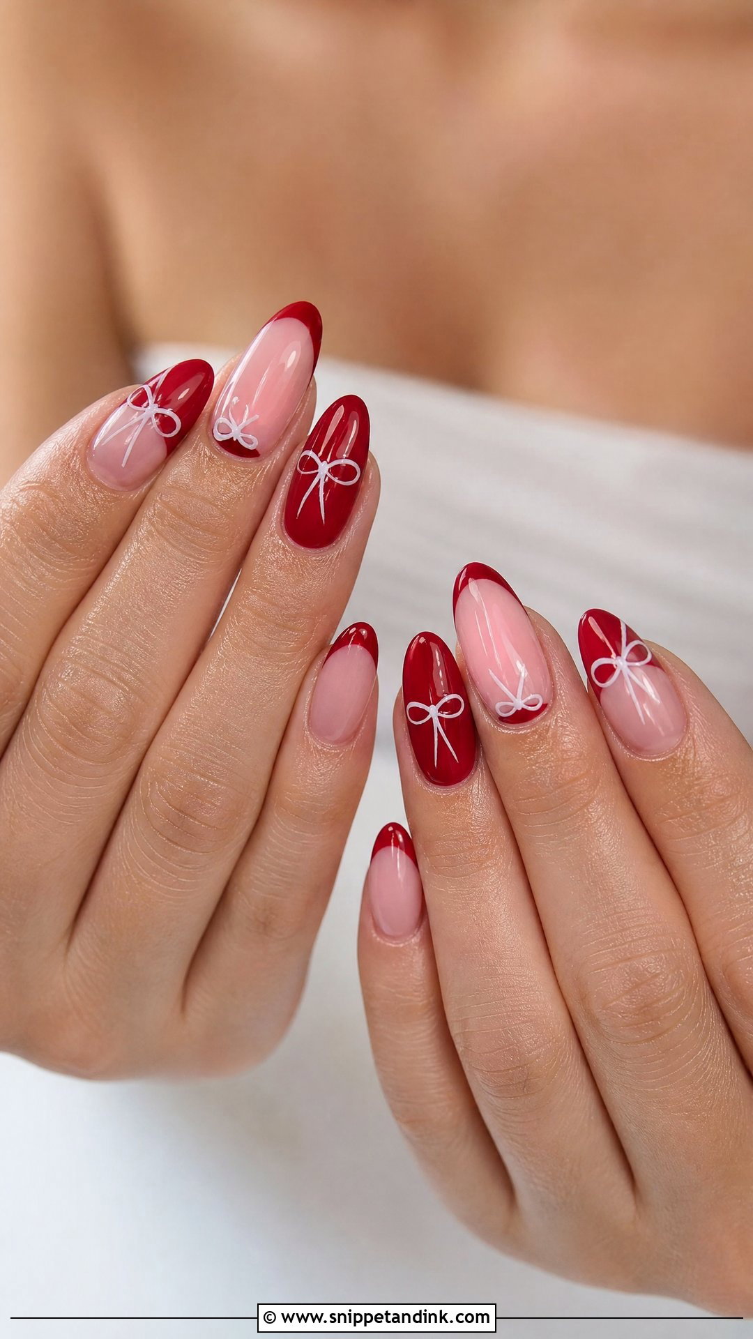 Red Bridal Nails With Bow Details - Snippet and Ink - 25 Red Bridal Wedding Nails