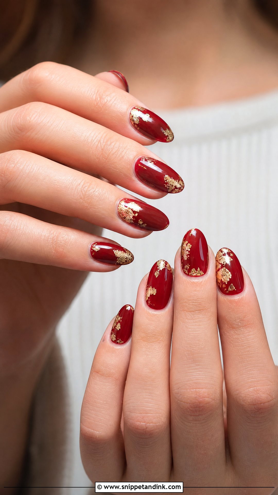 Red Bridal Nails With Gold Foil - Snippet and Ink - 25 Indian Red Bridal Nail Art Ideas