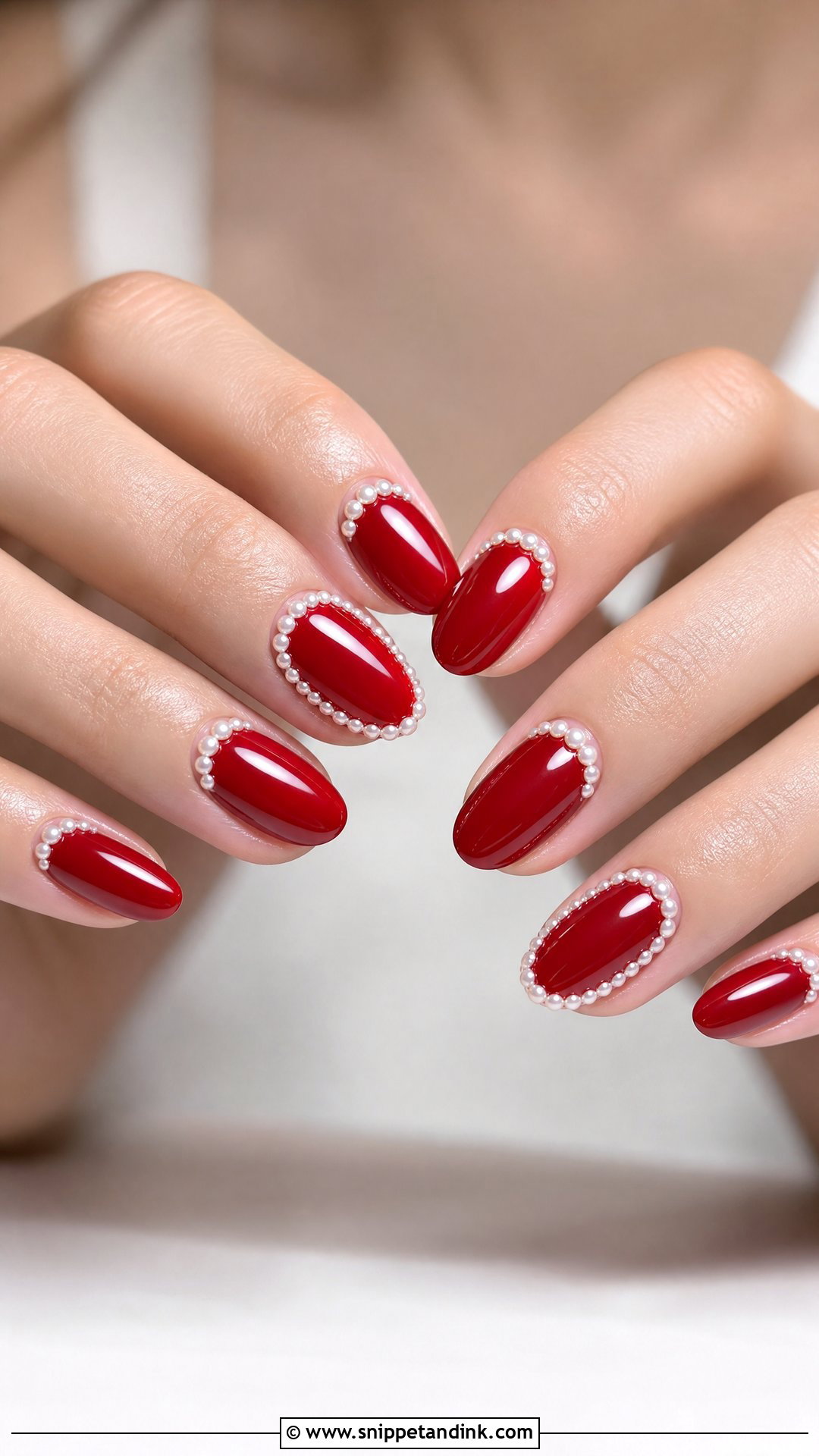 Red Bridal Nails With Pearl Accents - Snippet and Ink - 25 Indian Red Bridal Nail Art Ideas