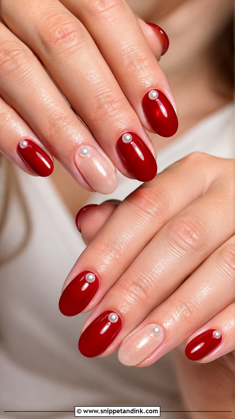 Red Bridal Nails With Pearls - Snippet and Ink - 20 Red Bridal Nail Art Ideas