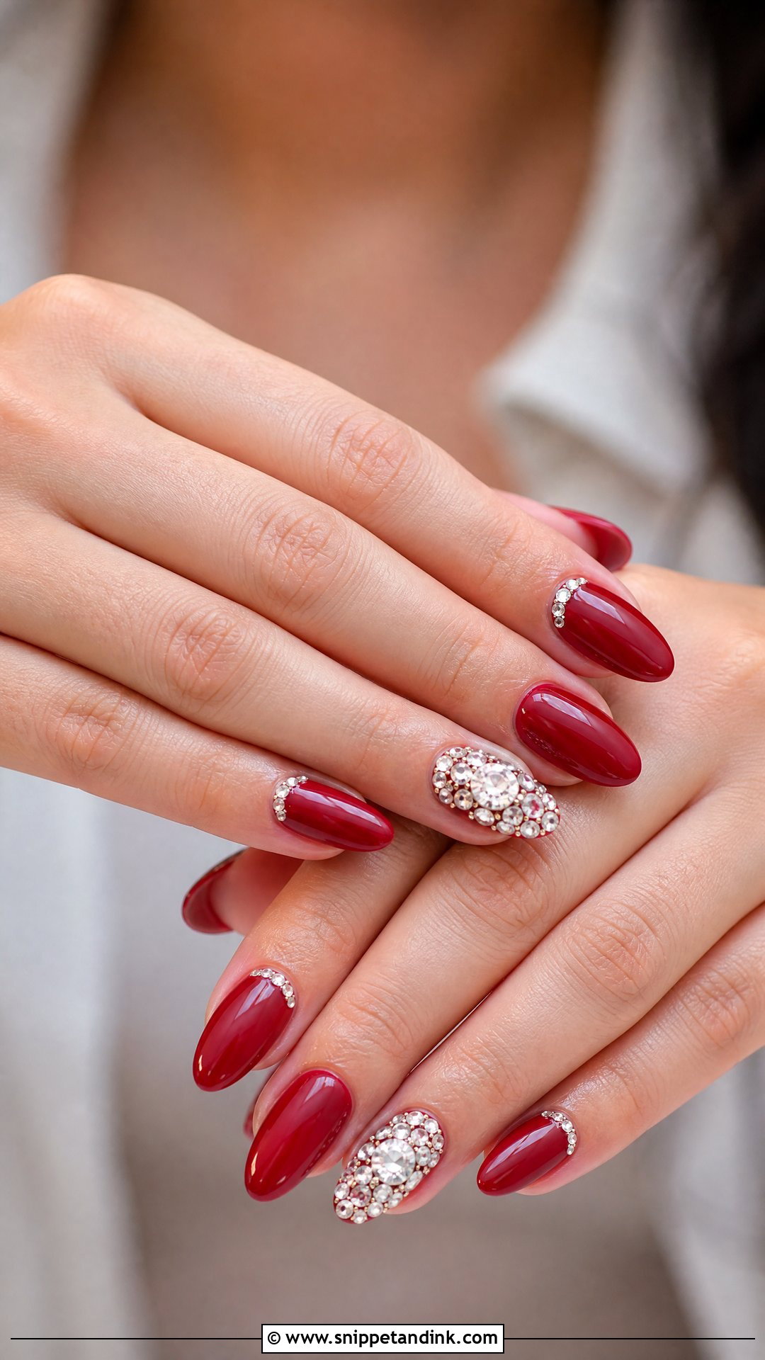 Red Bridal Nails With Rhinestones - Snippet and Ink - 25 Indian Red Bridal Nail Art Ideas