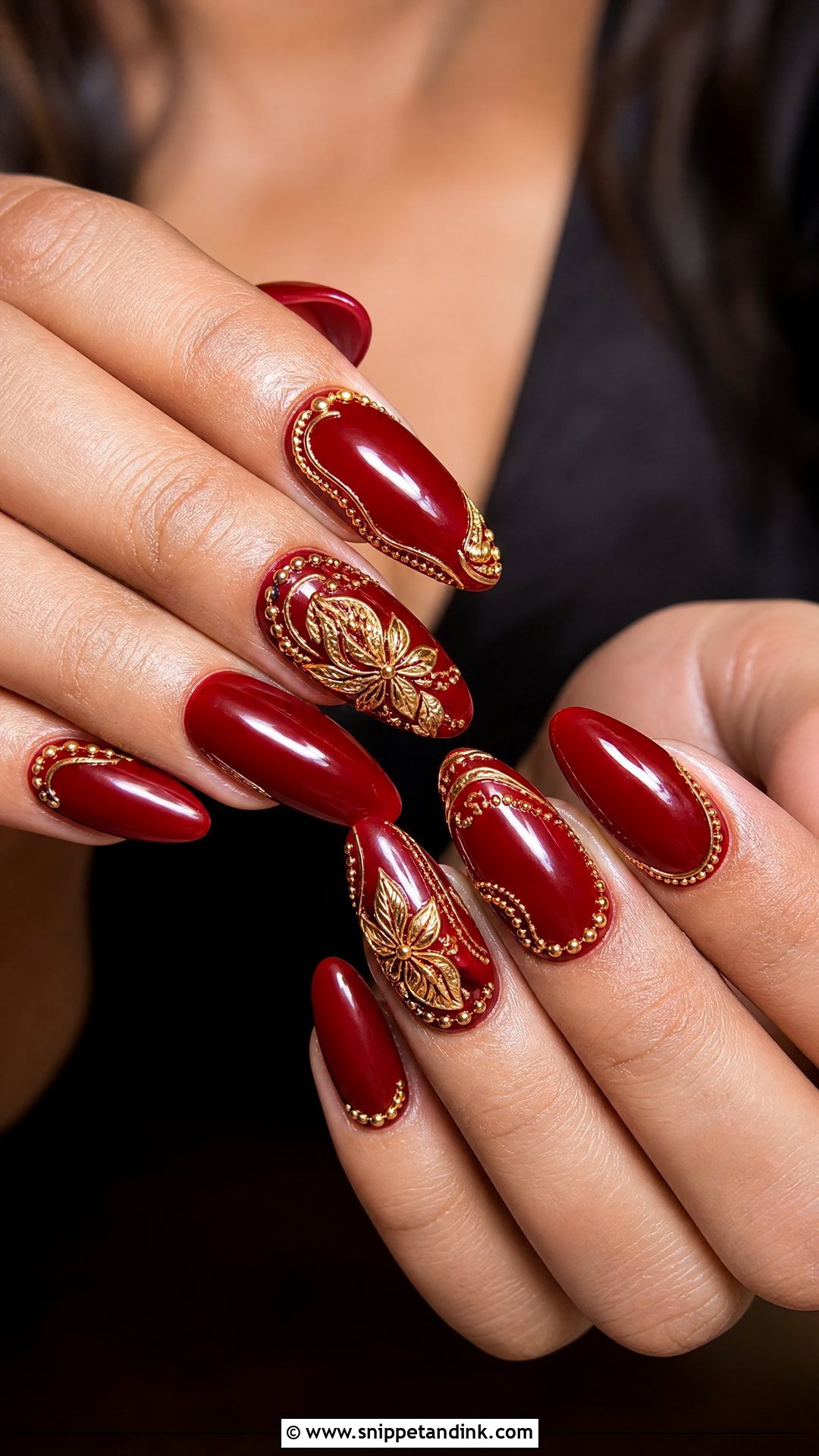 Red Bridal Nails With Zardozi Design - Snippet and Ink - 25 Indian Red Bridal Nail Art Ideas