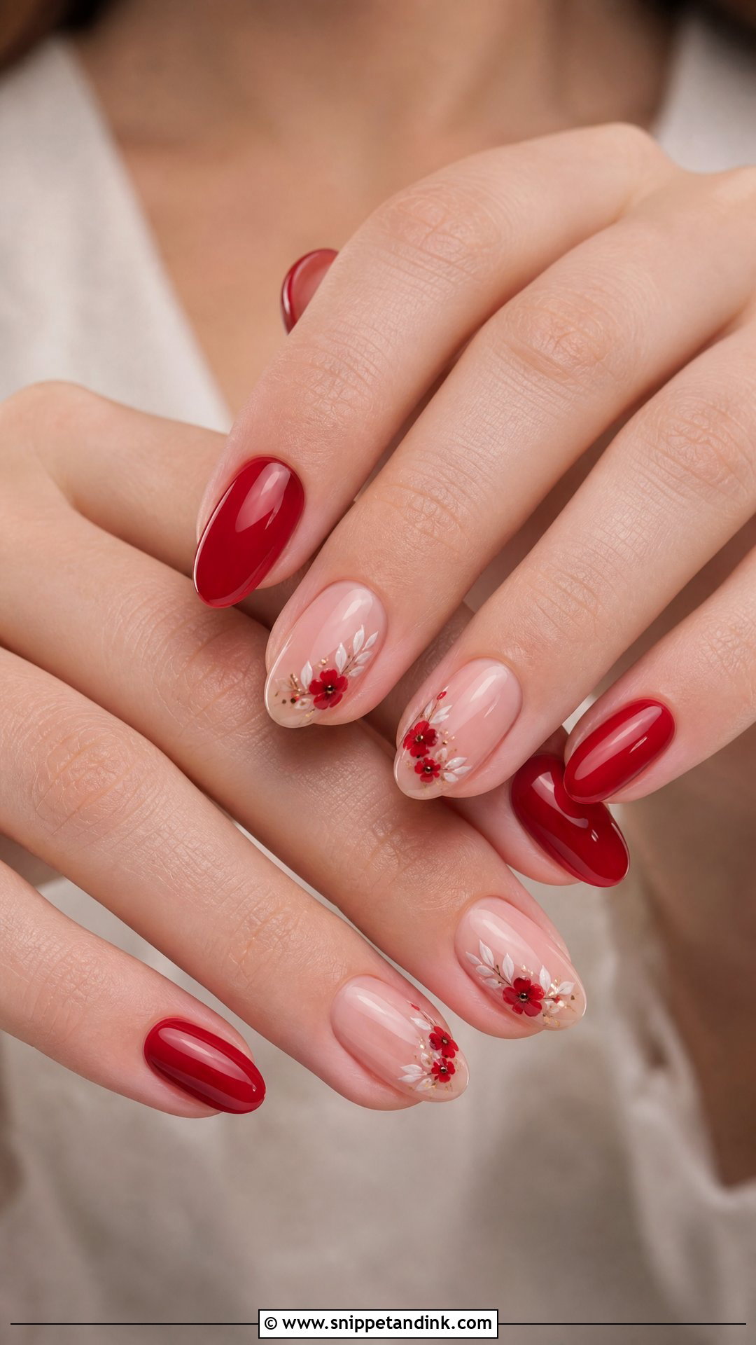 Red Floral Bridal Nails - Snippet and Ink - 25 Red Bridal Nails
