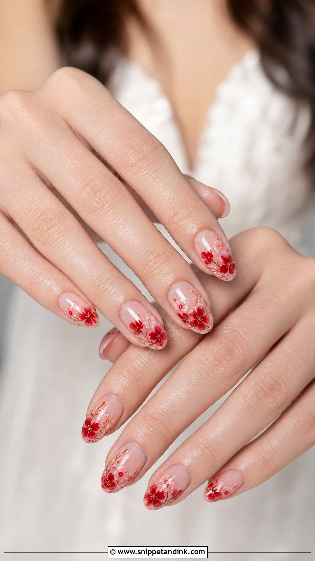 Red Floral Bridal Nails - Snippet and Ink - 25 Red Bridal Wedding Nails