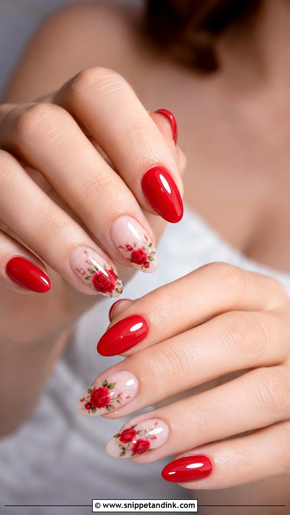 Red Floral Bridal Nails - Snippet and Ink - 20 Red Bridal Nail Art Ideas