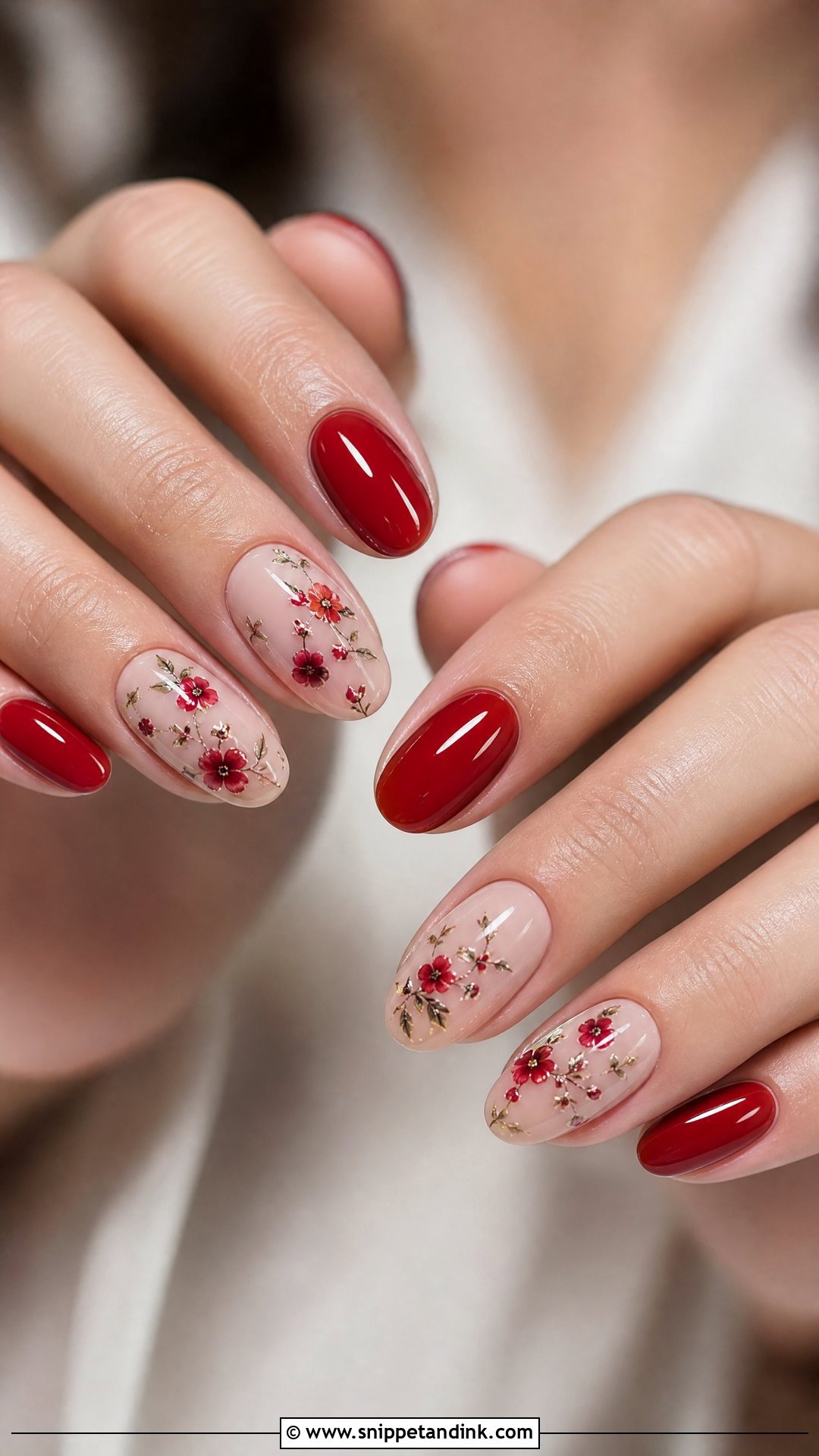 Red Floral Wedding Nails - Snippet and Ink - 25 Elegant Red Wedding Nail Art Ideas