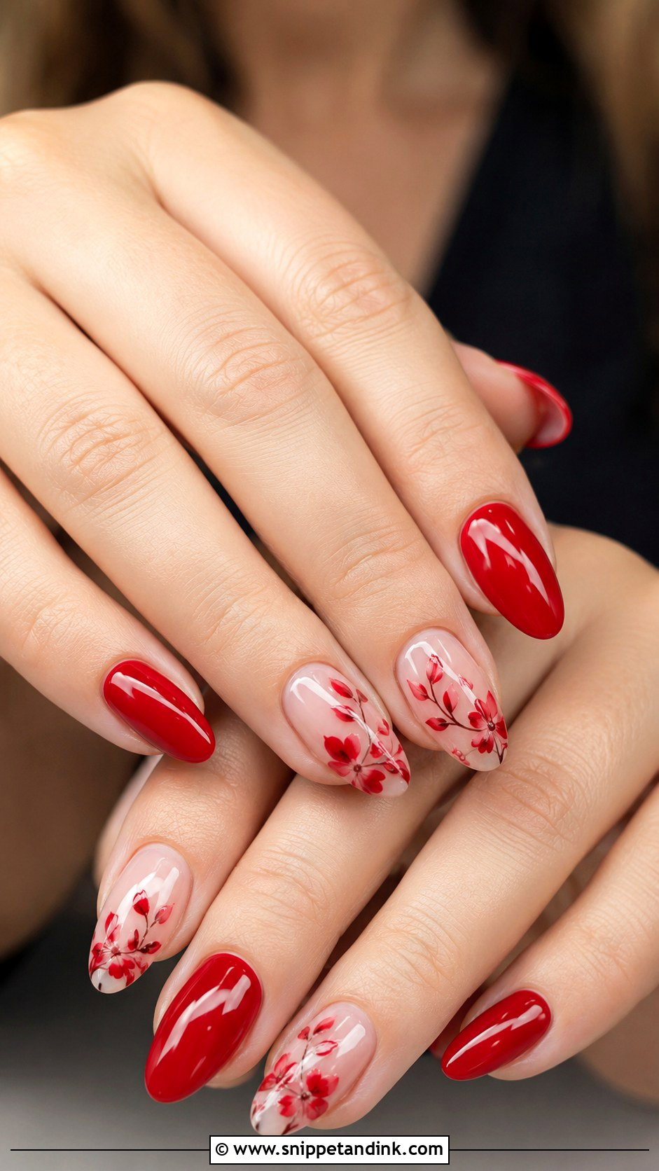 Red Floral Wedding Nails - Snippet and Ink - 20 Classy Red Wedding Nail Art Designs