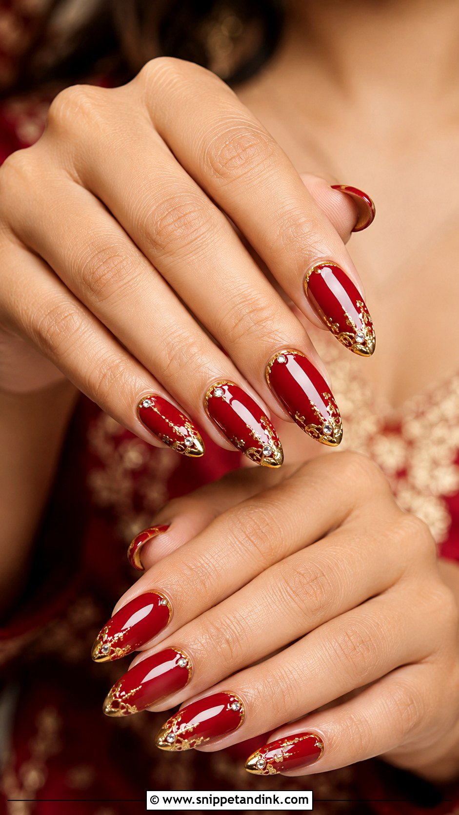 Red Indian Bridal Nail Extensions - Snippet and Ink - 20 Indian Bridal Nail Extension Designs
