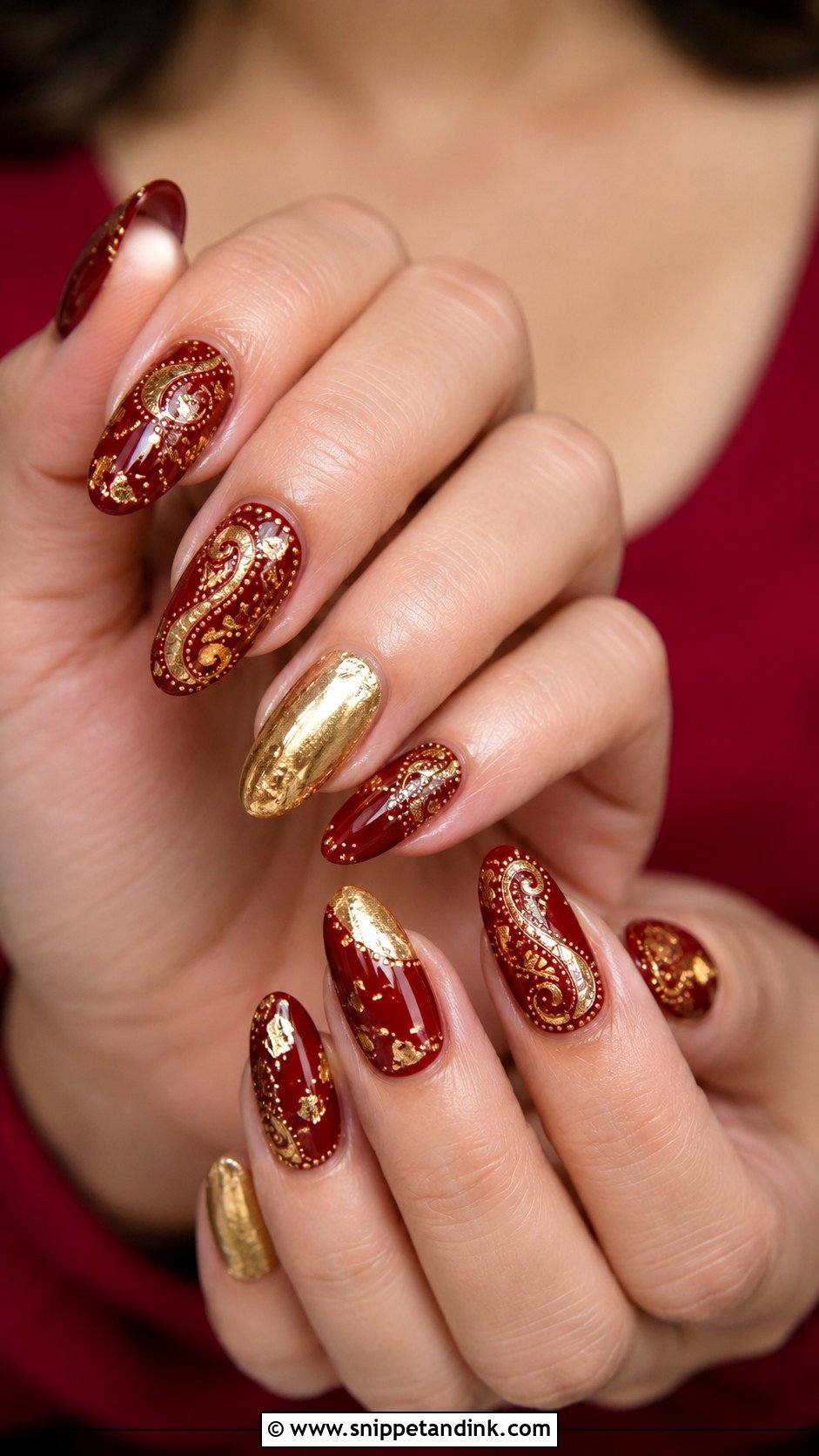 Red Indian Bridal Nails With Gold Art - Snippet and Ink - 20 Indian Bride Wedding Nails
