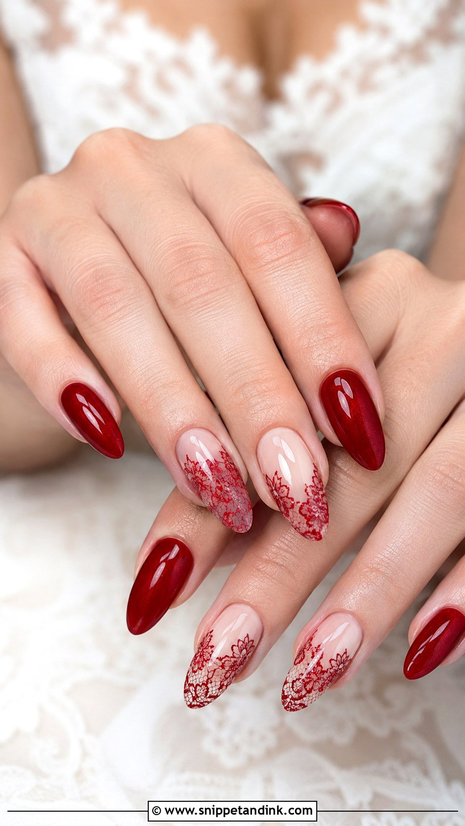 Red Lace Bridal Nails - Snippet and Ink - 20 Red Bridal Nail Art Ideas