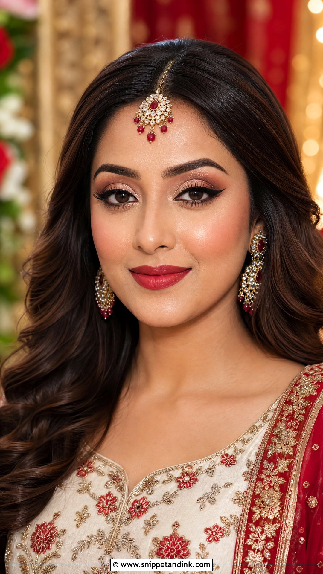Red Lip And Eye Makeup For Indian Wedding - Snippet and Ink - 20 Eye Makeup for Indian Wedding Ideas