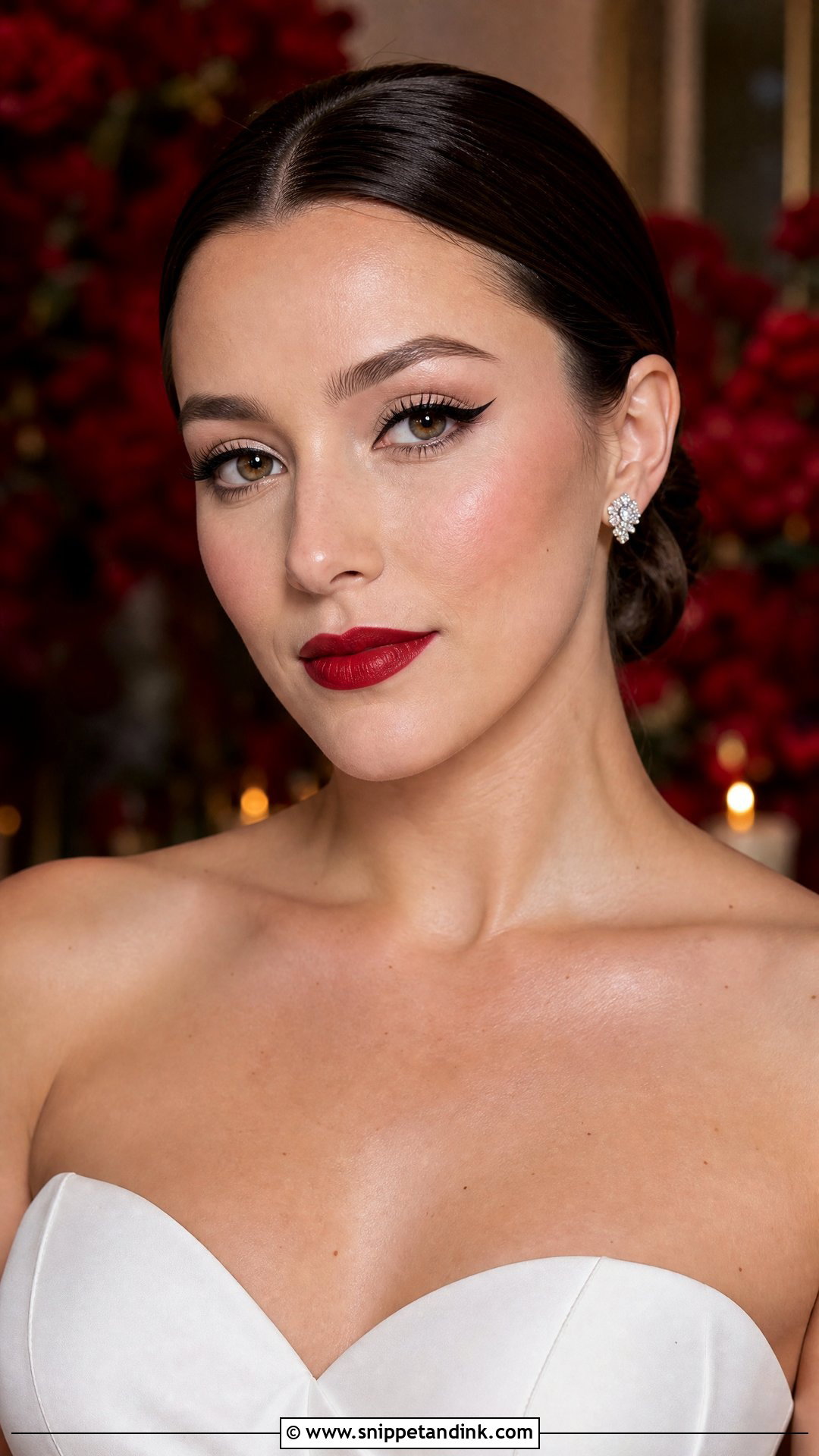 Red Lip And Winged Liner Wedding Makeup - Snippet and Ink - 20 Edgy Wedding Makeup Ideas
