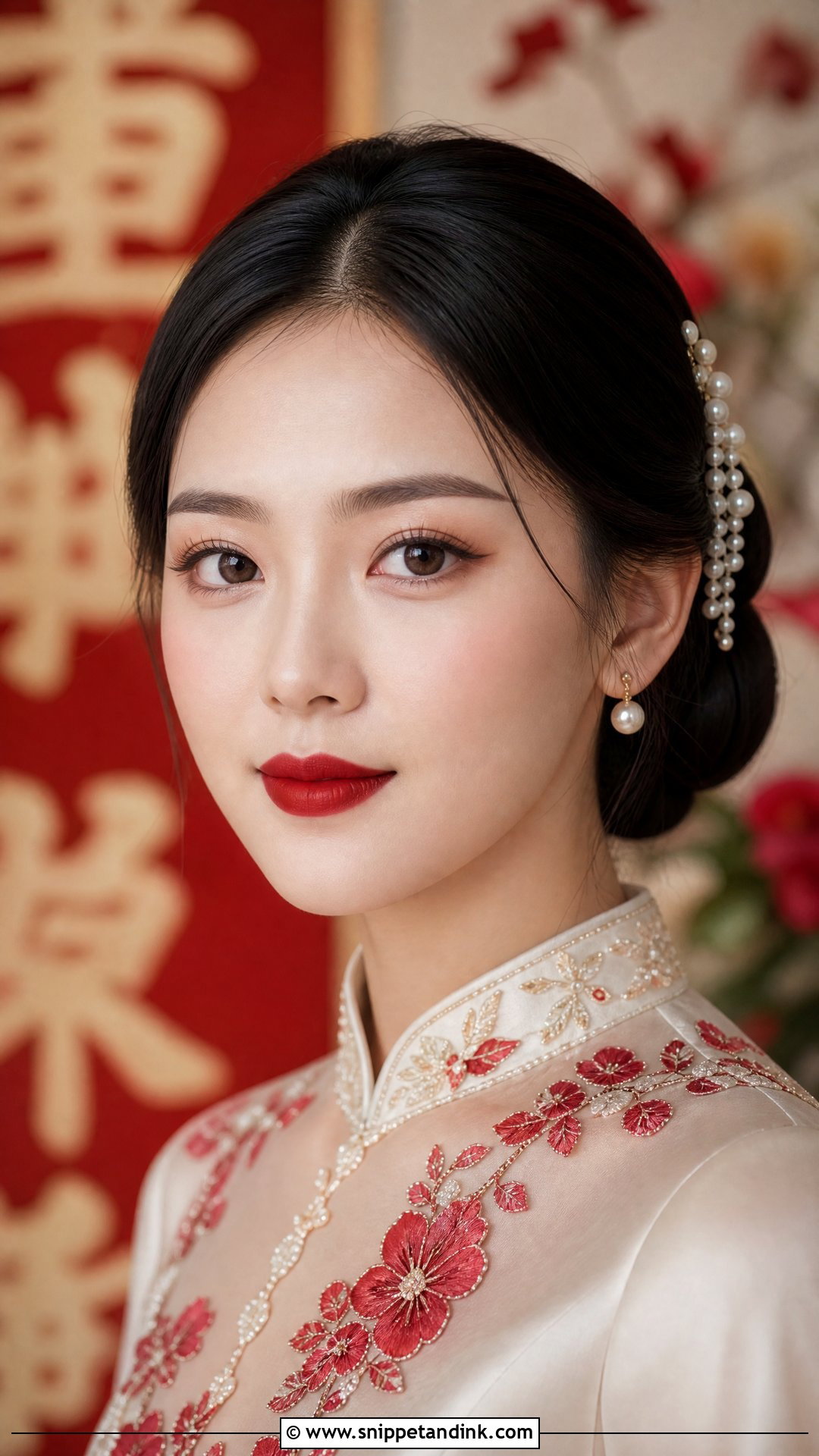 Red Lip Asian Bridal Makeup - Snippet and Ink - 20 Natural Asian Bridal Makeup Ideas