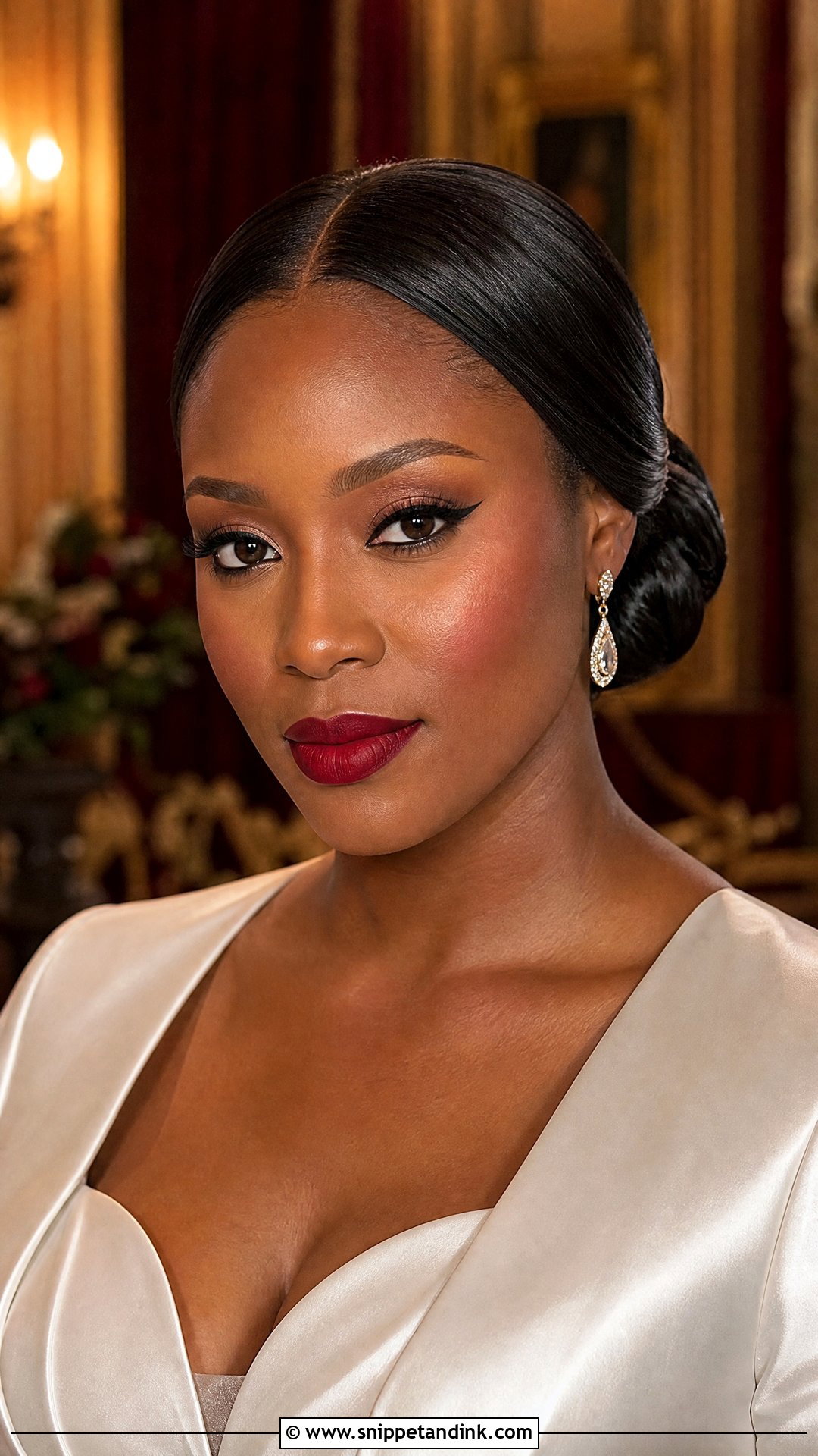 Red Lip Black Bride Makeup - Snippet and Ink - 20 Black Wedding Makeup Ideas