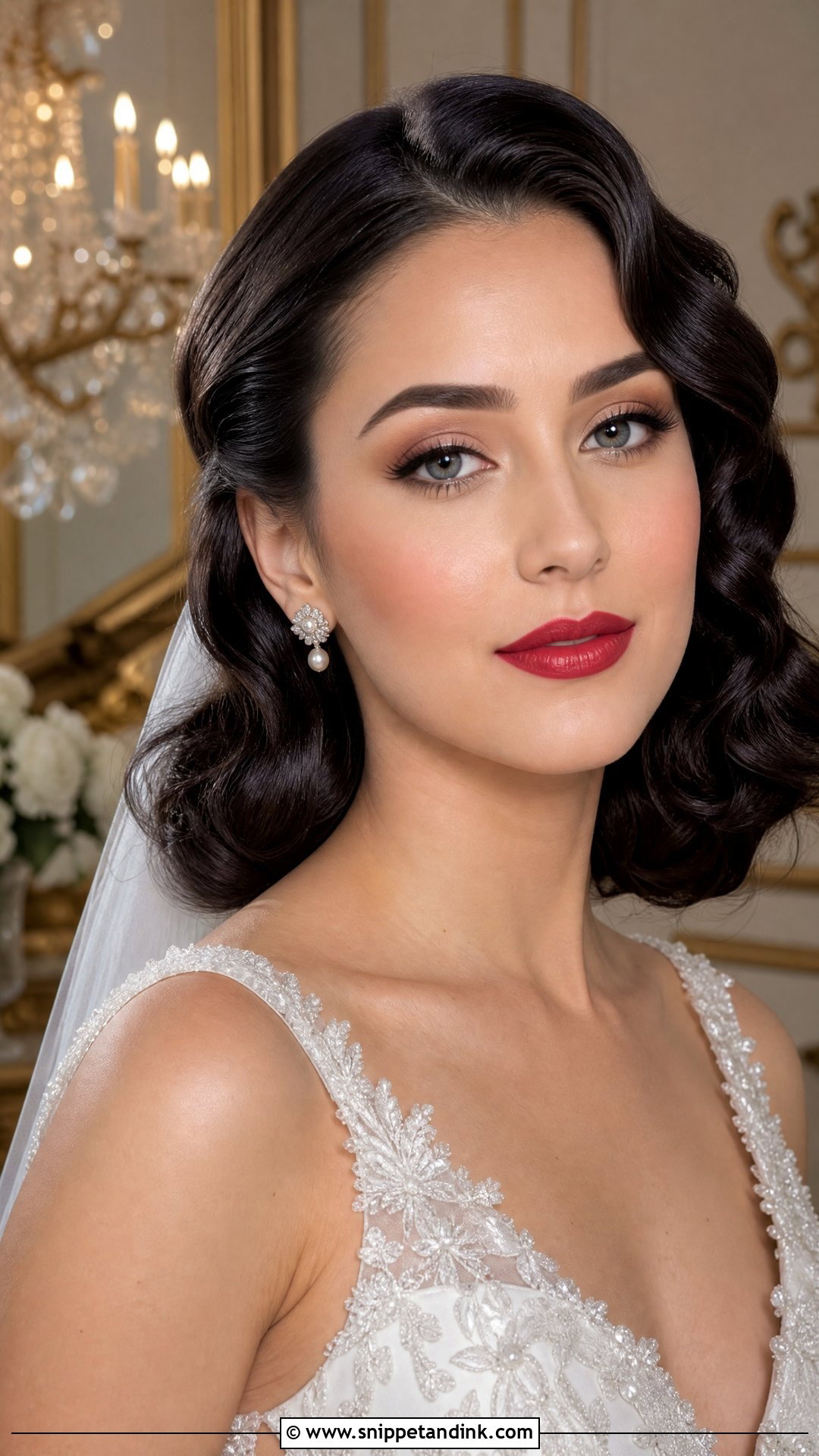Red Lip Blushing Bride Makeup - Snippet and Ink - 20 Blushing Bride Makeup Ideas