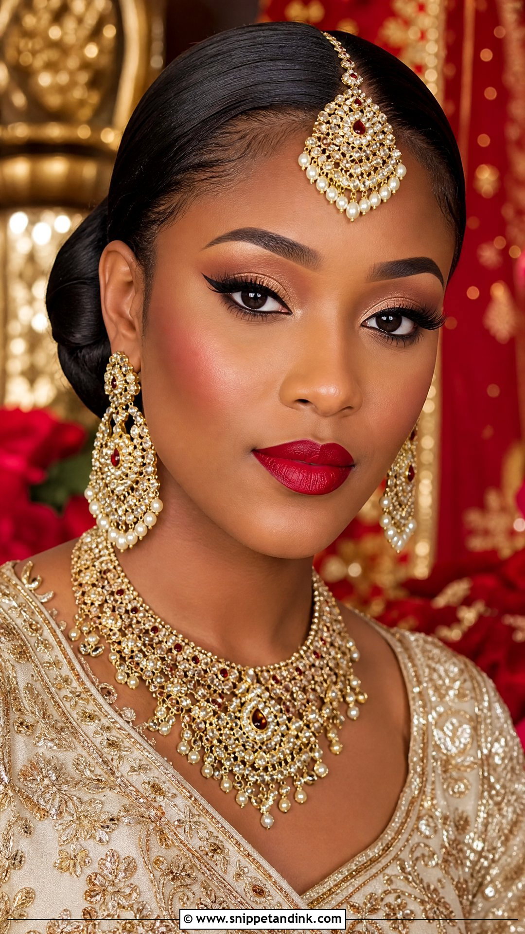 Red Lip Bollywood Bridal Makeup - Snippet and Ink - 20 Bollywood Bridal Look Ideas