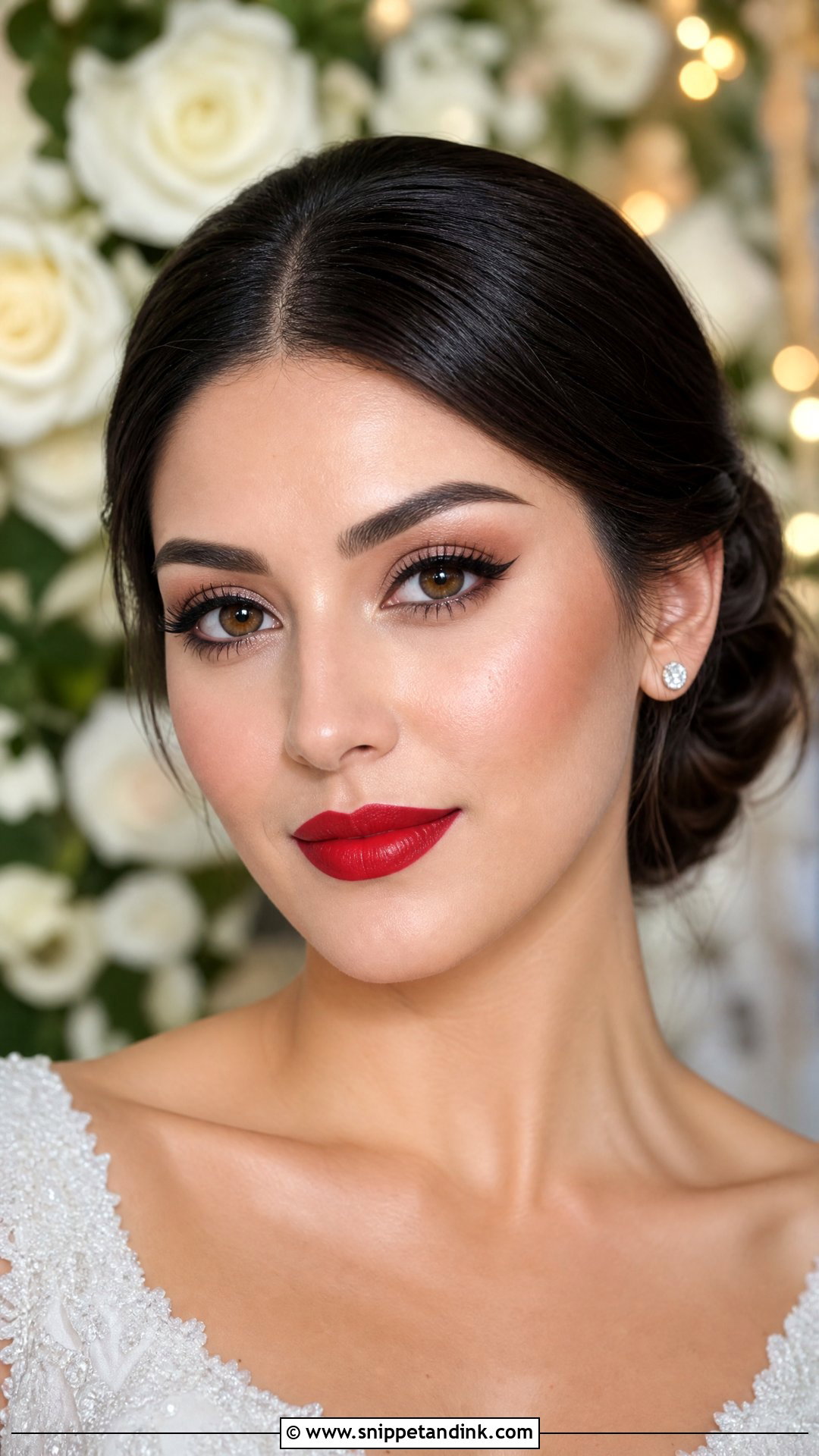 Red Lip Bridal Glam Makeup For Brown Eyes - Snippet and Ink - 20 Bridal Glam Makeup for Brown Eyes