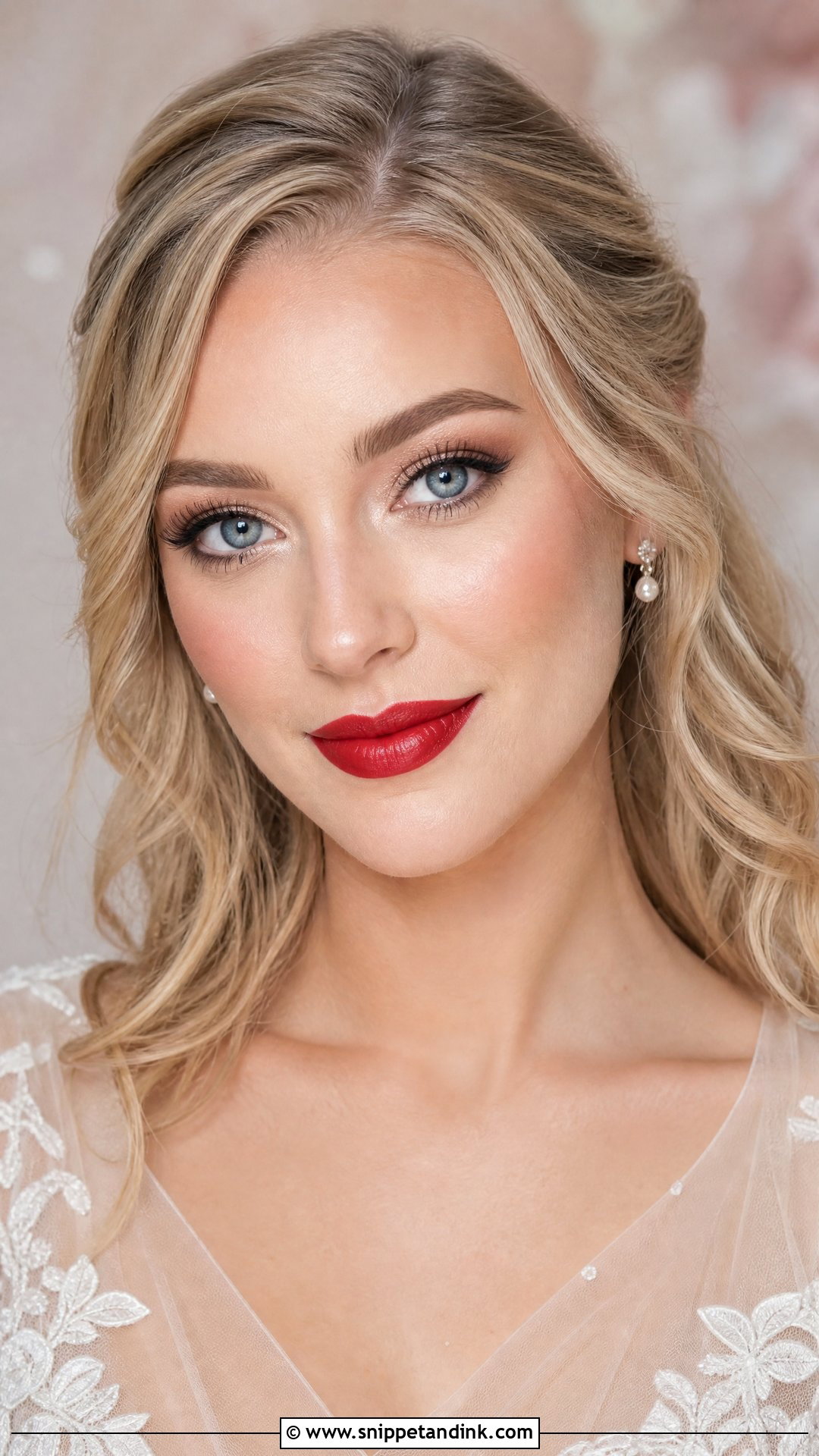 Red Lip Bridal Makeup For Blue Eyes - Snippet and Ink - 20 Red Lips Bride Ideas